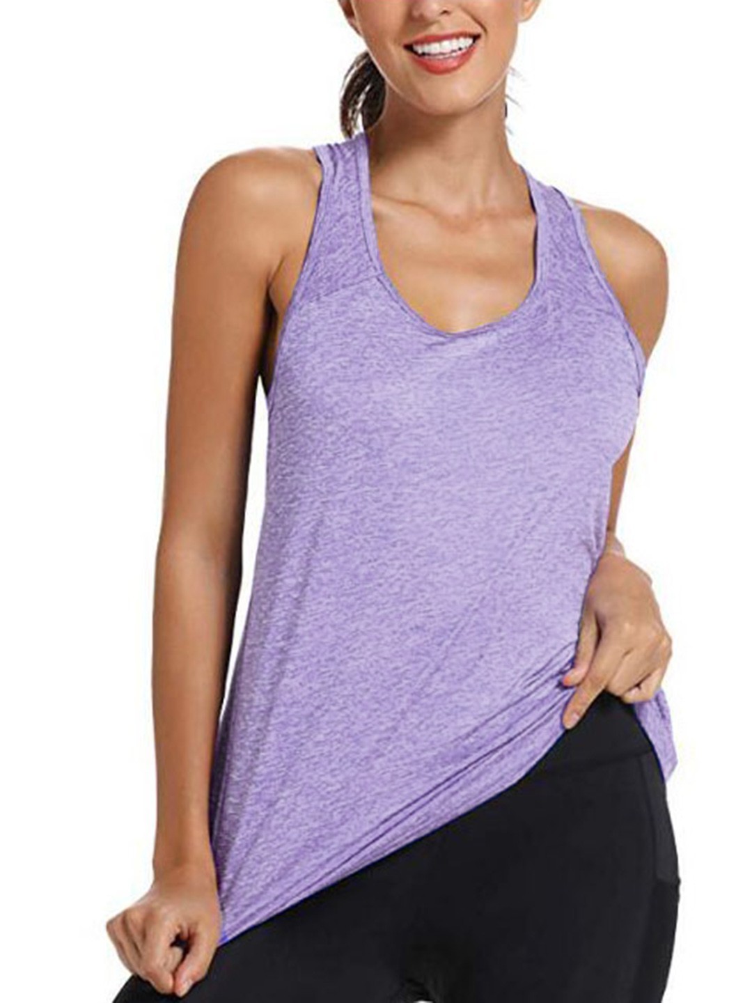 

URBANIC Women Purple Solid Melange Effect Tank Top