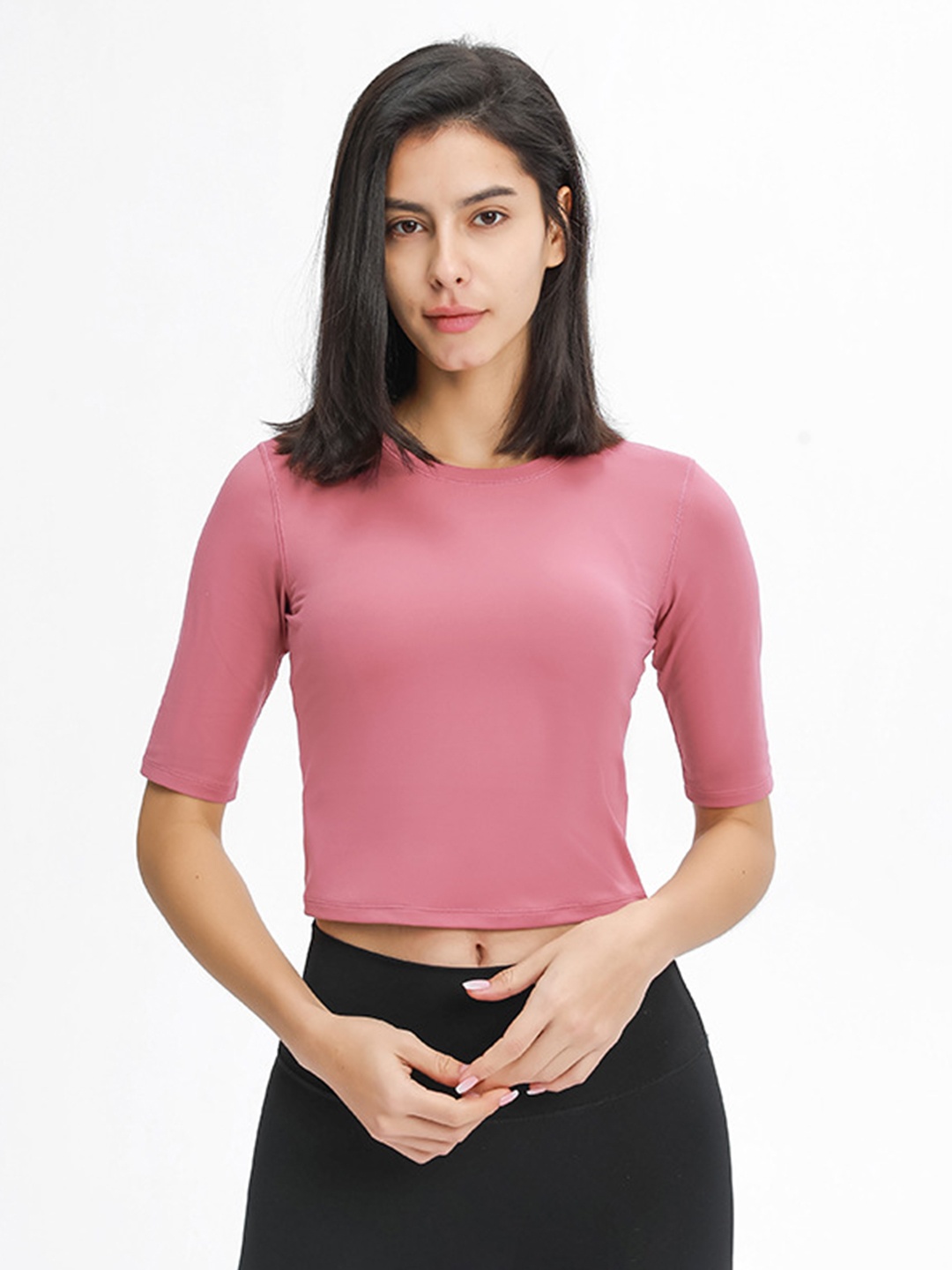 

URBANIC Women Dusty Pink Solid Cropped T-shirt, Rose