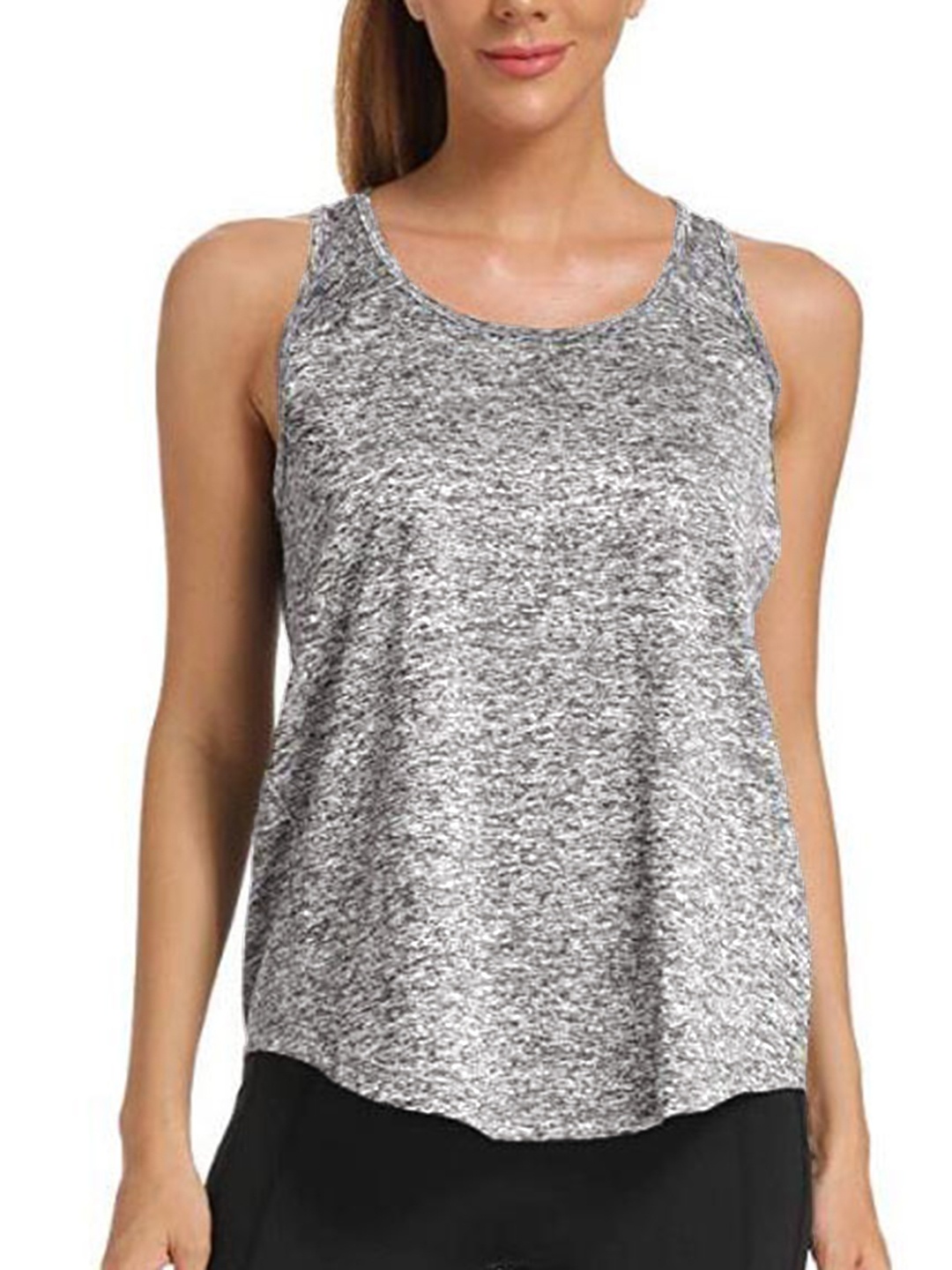 

URBANIC Grey Melange Solid Layered Racerback Tank Top