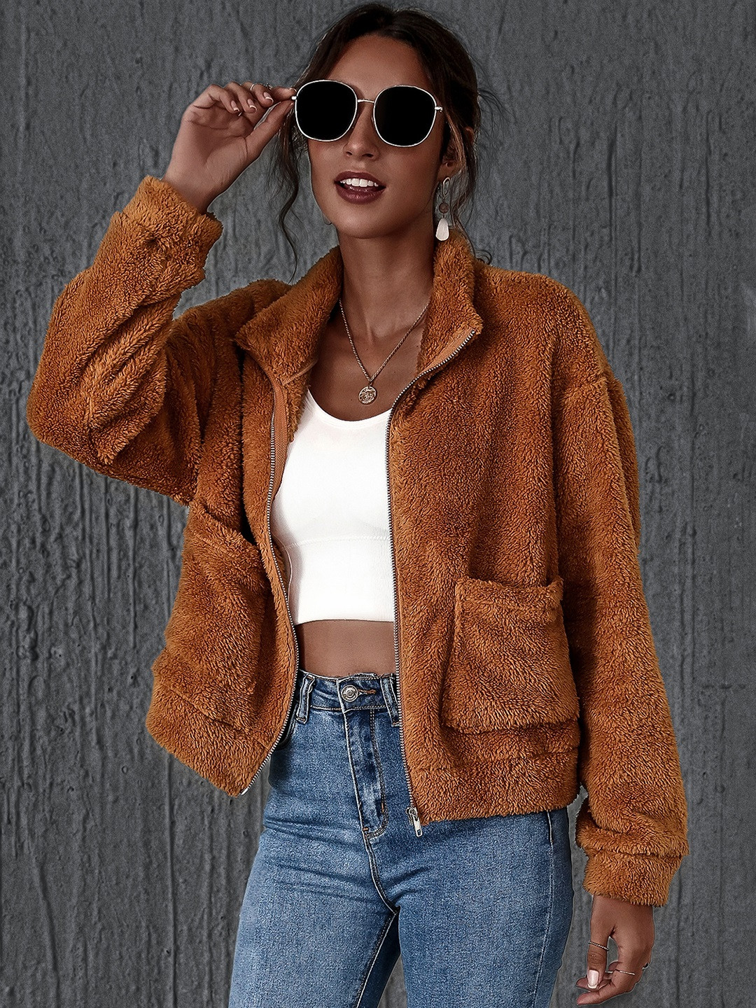 

URBANIC Women Brown Solid Pea Coat