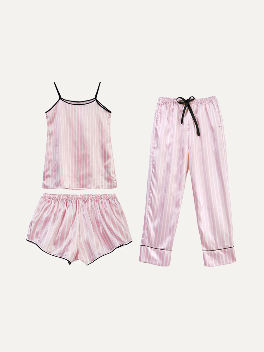 

URBANIC Women Pink & White Striped Nightsuit