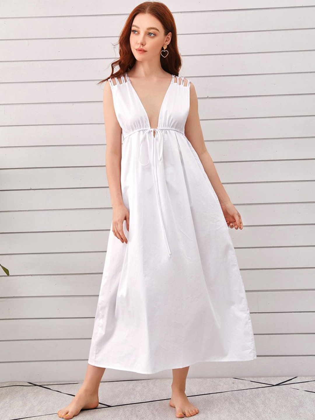 

URBANIC White V-Neck Maxi Nightdress