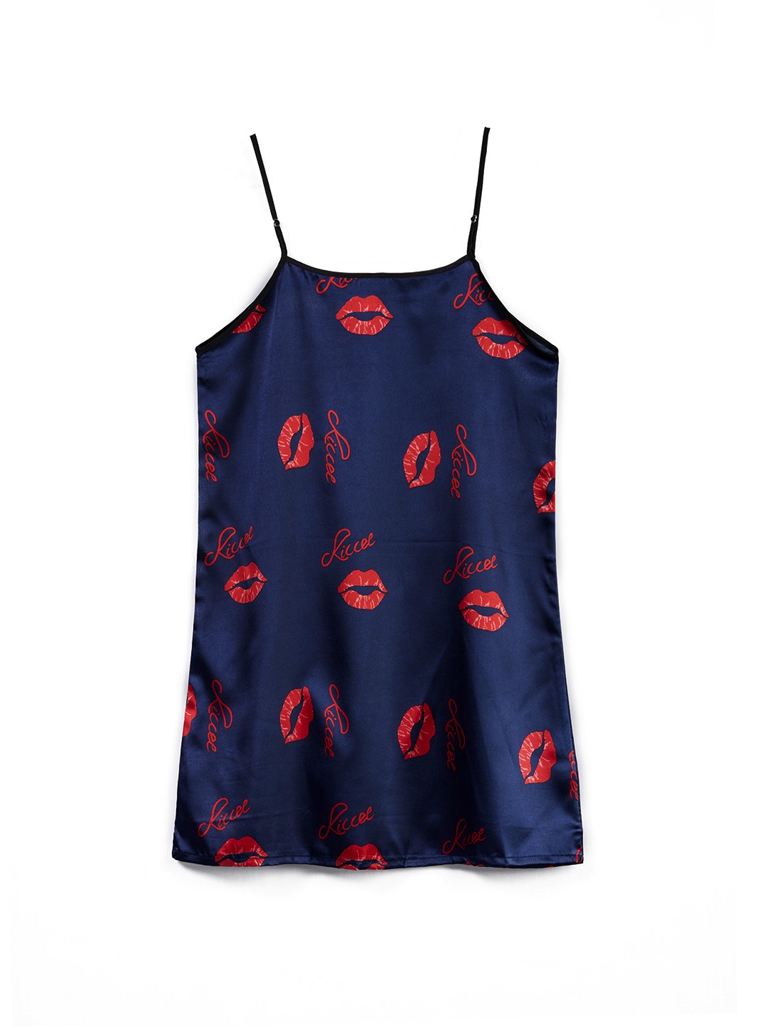 

URBANIC Women Navy Blue & Red Conversational Print Nightdress