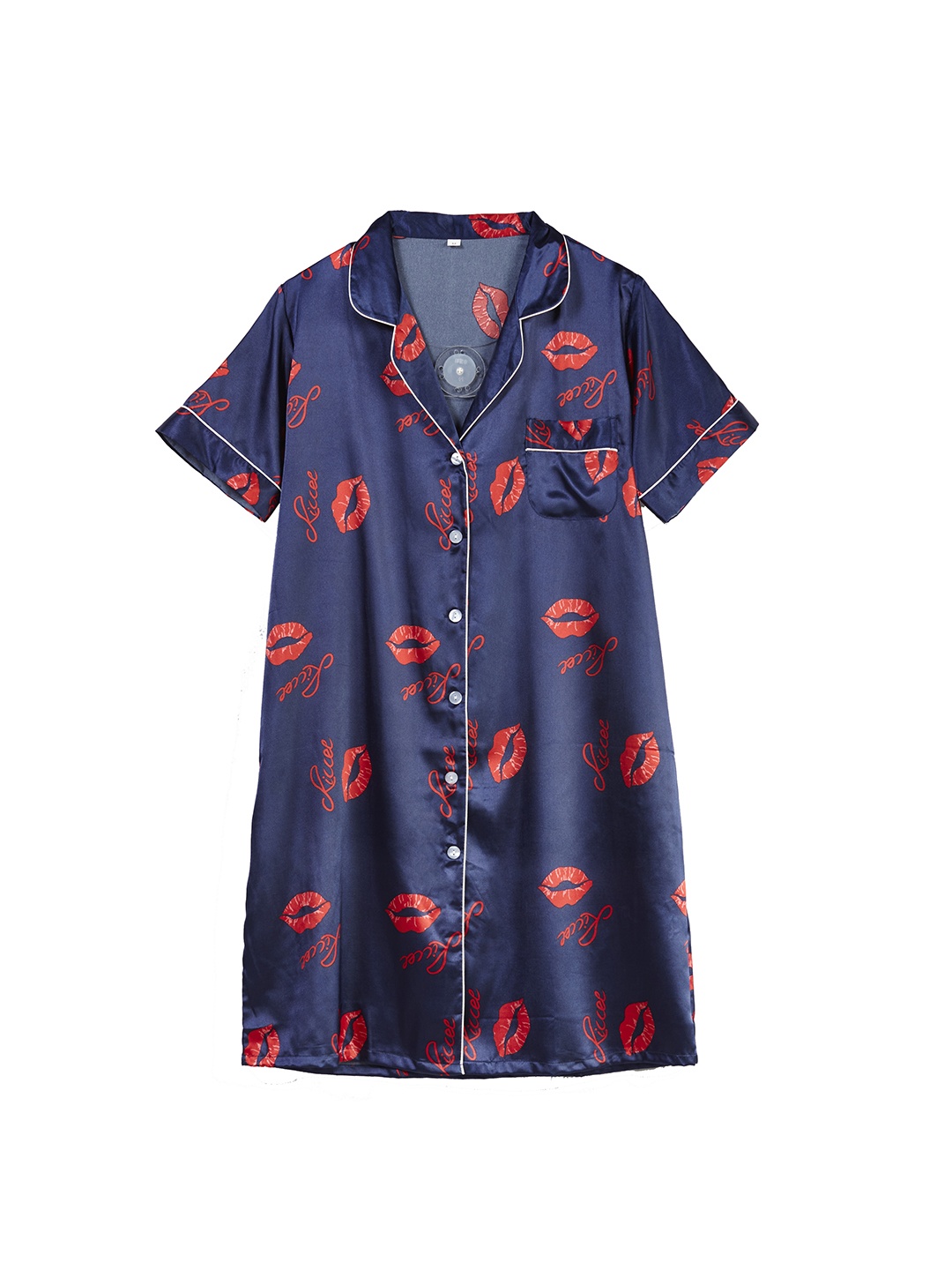 

URBANIC Women Navy Blue & Red Conversational Print Shirt Nightdress