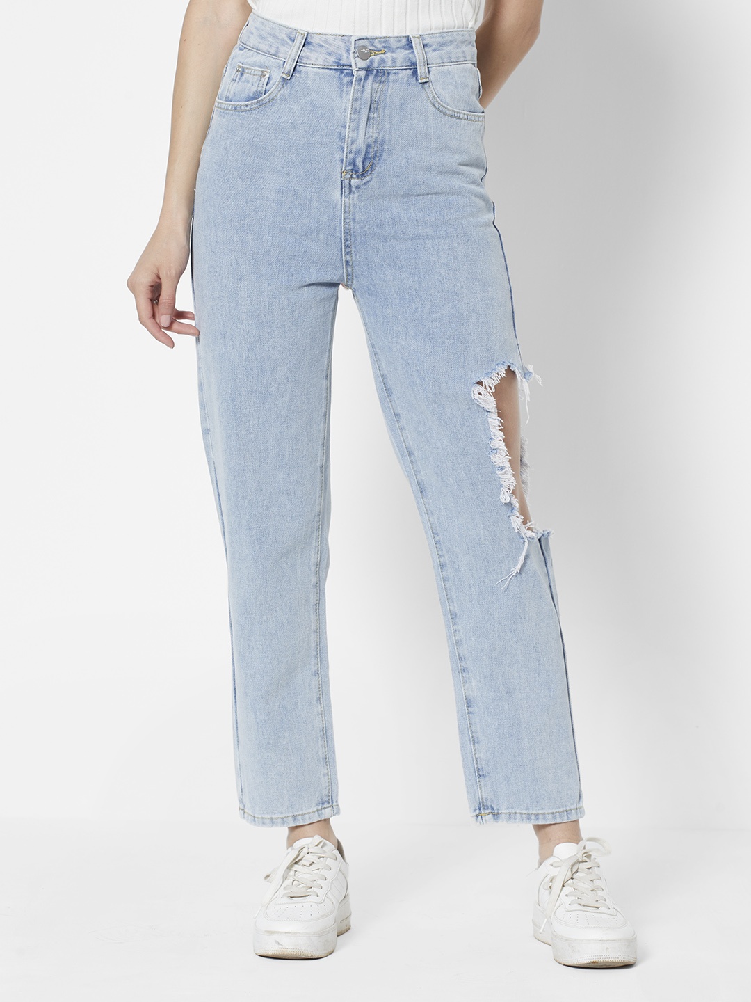 

URBANIC Women Blue Relaxed Fit Highly Distressed Light Fade Stretchable Jeans