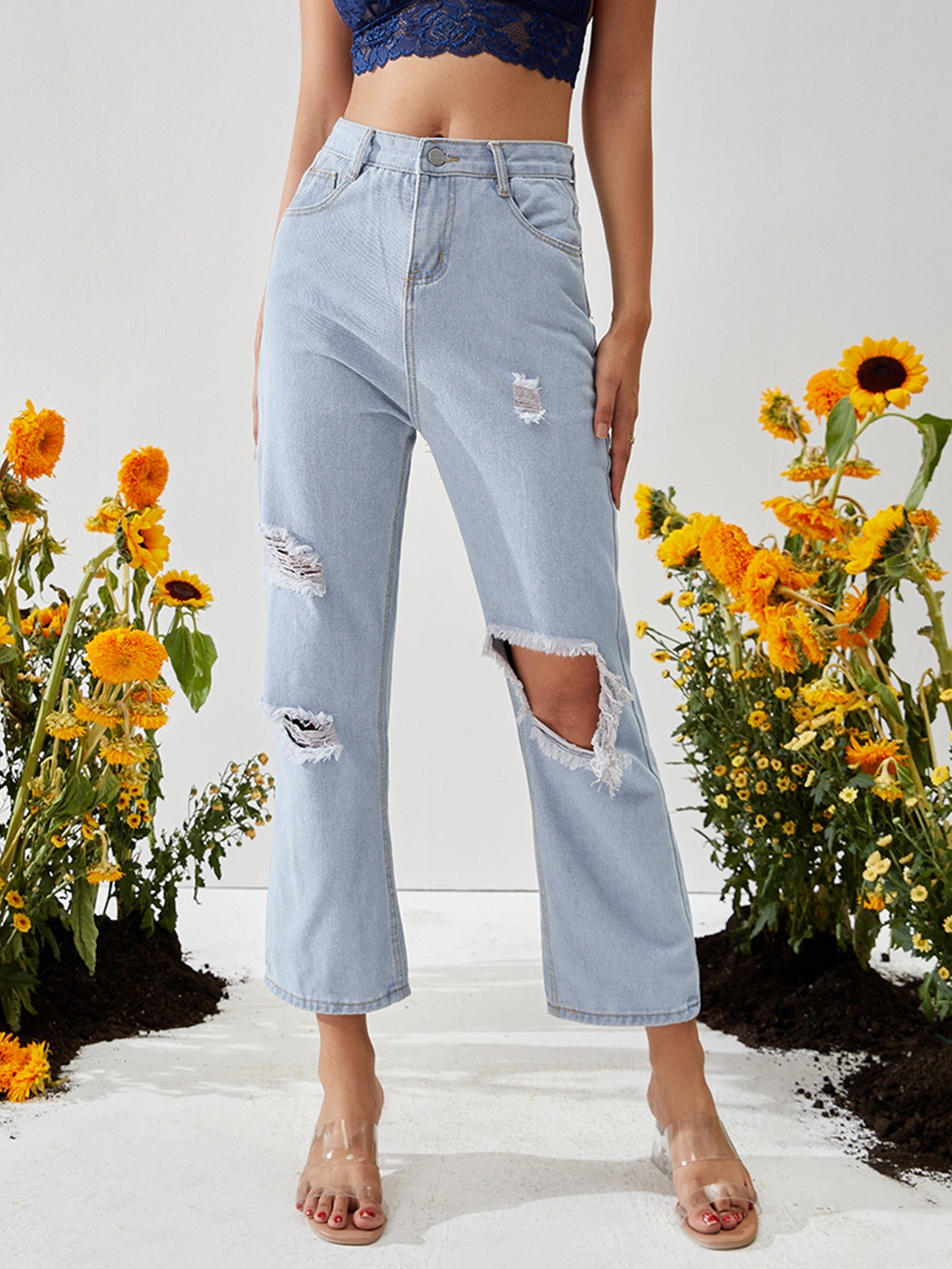

URBANIC Women Blue Cotton Highly Distressed Jeans