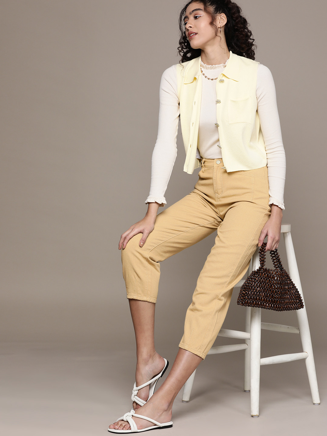 

URBANIC Women Beige Cotton Waist Tab Non-Stretchable Jeans