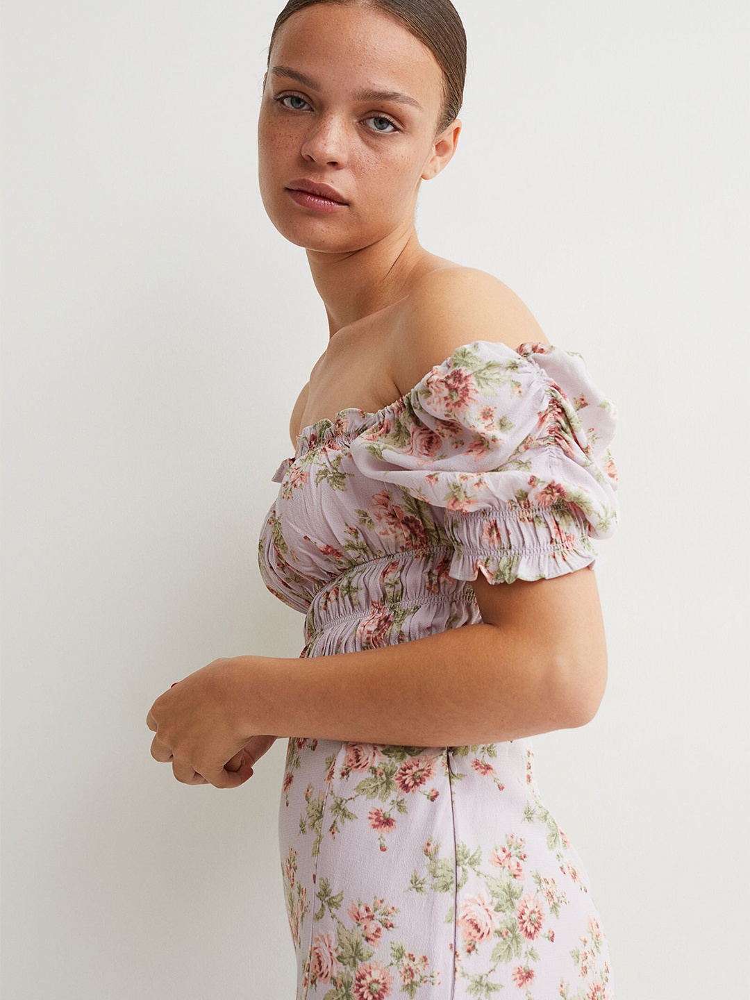 

H&M Woman Purple Floral Print Smocked blouse
