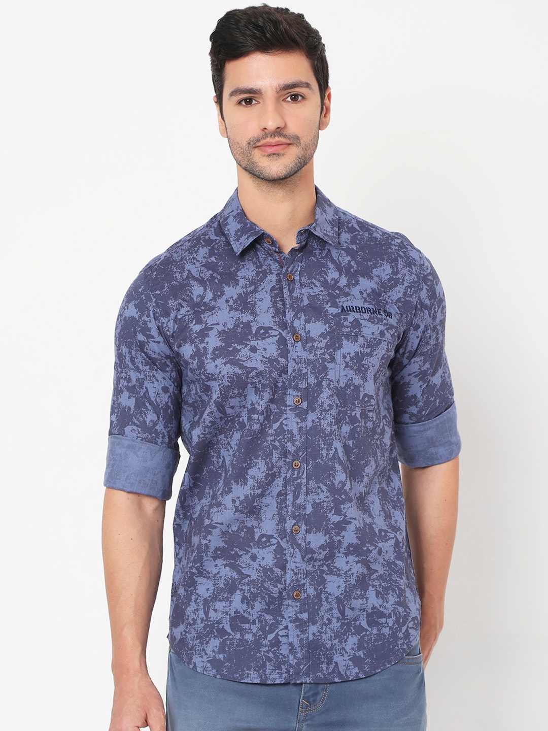 

Mufti Men Blue Slim Fit Floral Printed Pure Cotton Casual Shirt