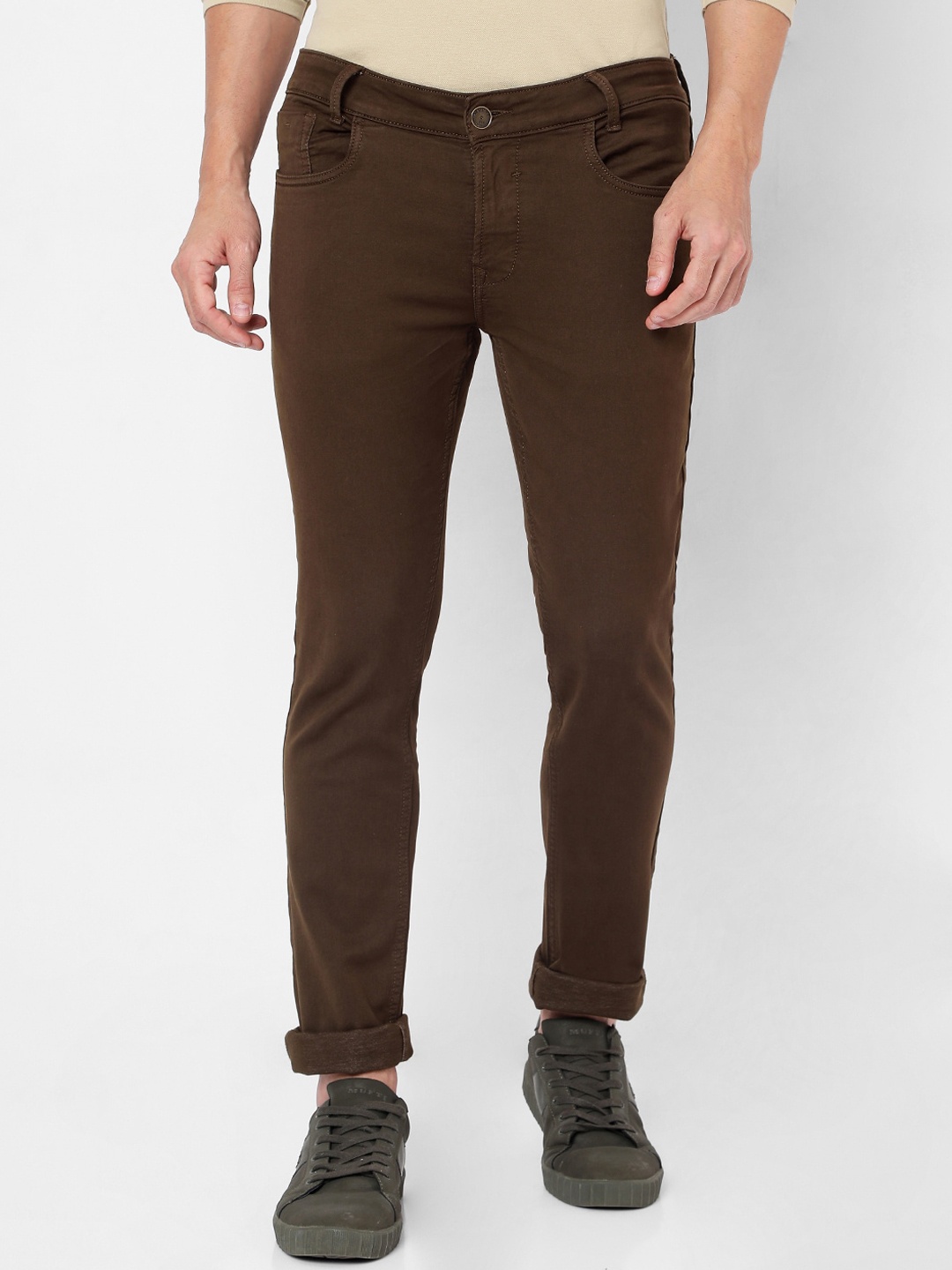

Mufti Men Brown Solid Slim Fit Trousers