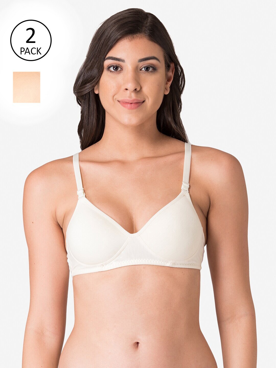 

KOMLI Women Pack Of 2 Lightly Padded T-Shirt Bra, Off white
