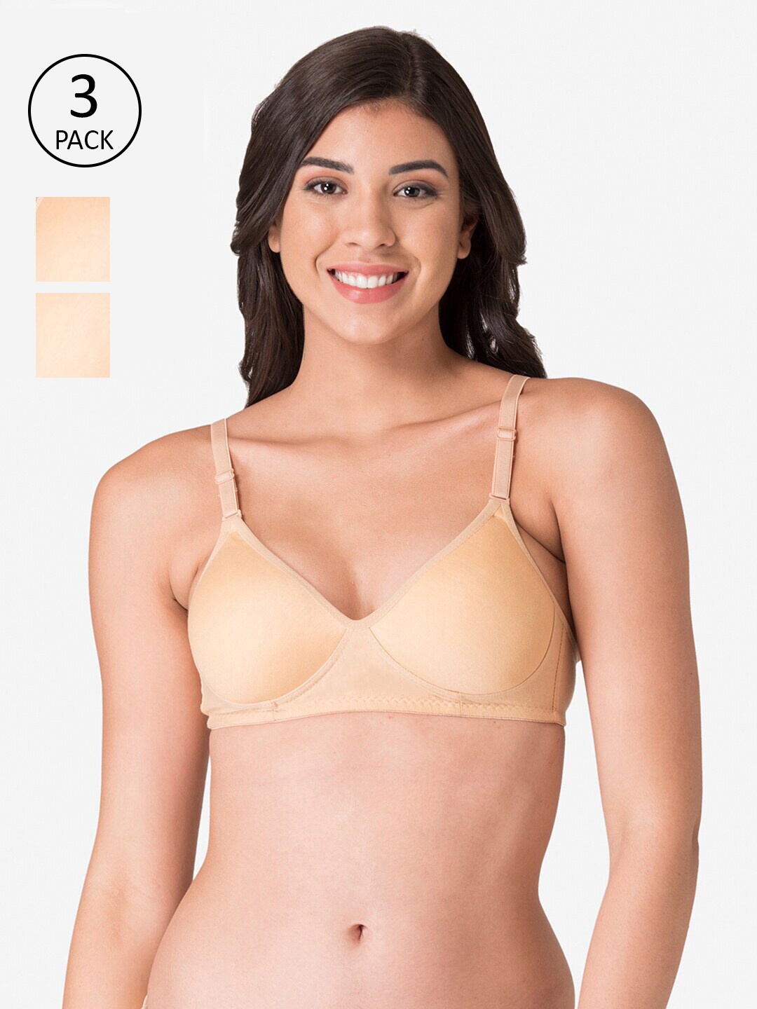 

KOMLI Beige Set of 3 T-shirt Bra - Lightly Padded