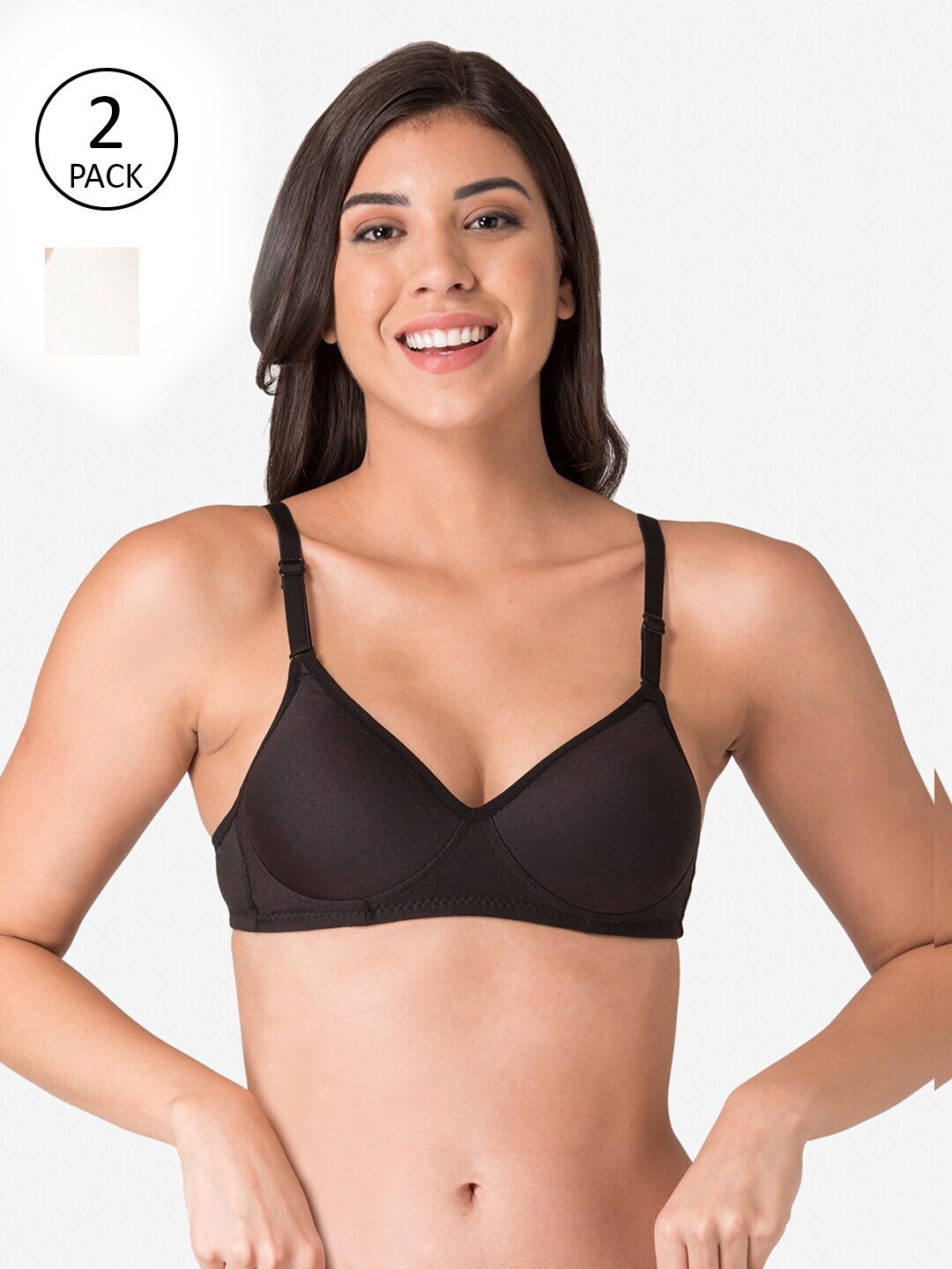 

KOMLI Pack of 2 Black & White T-shirt Bra Lightly Padded