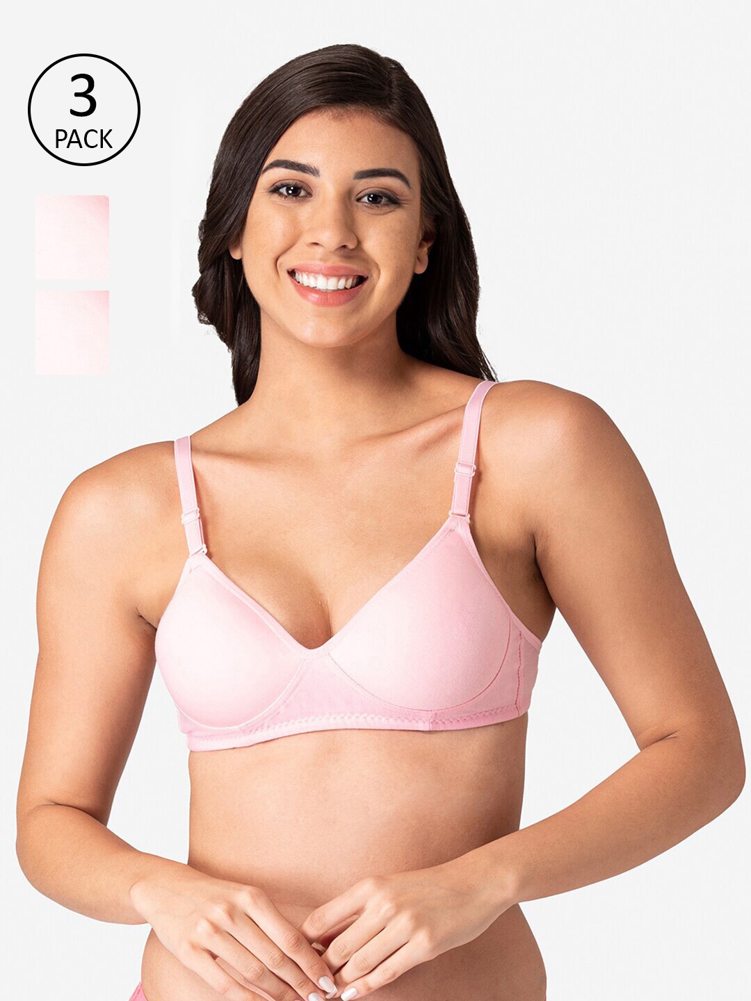 

KOMLI Pink Pack of 3 T-shirt Bra-Lightly Padded