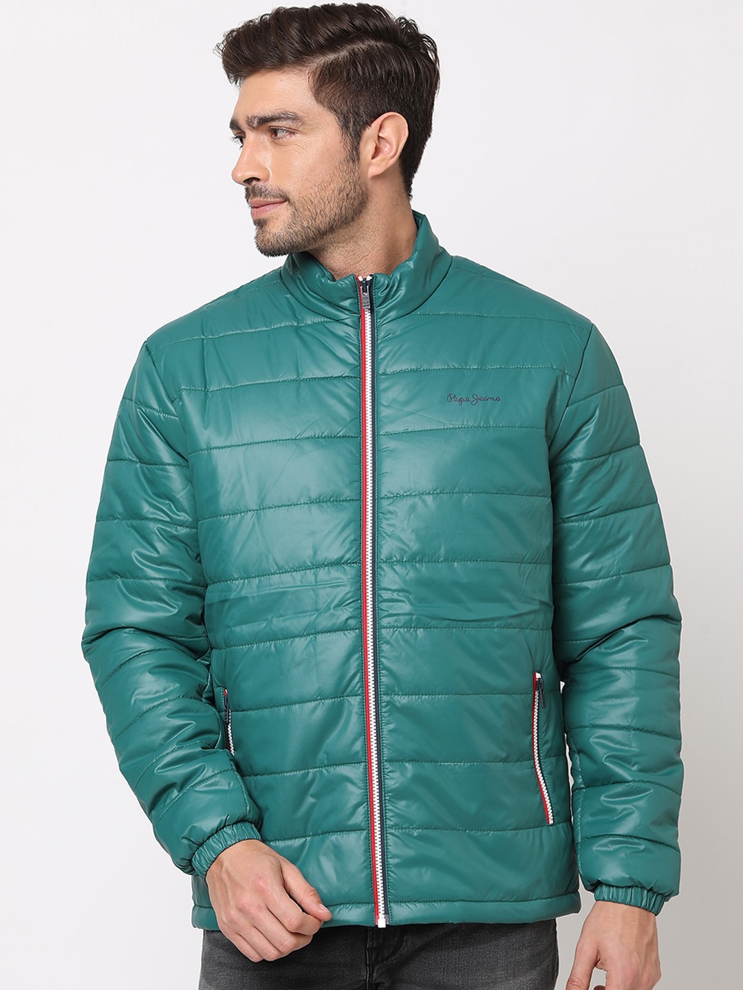 

Pepe Jeans Men Green Colourblocked Padded Jacket