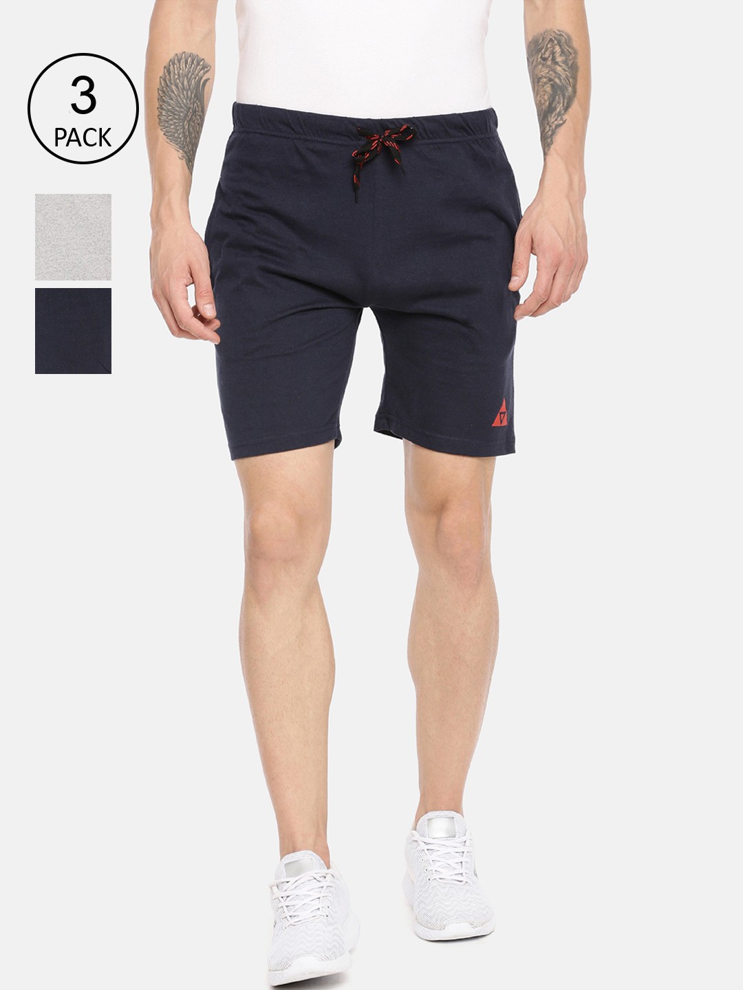 

ARDEUR Men Pack of 3 Cotton Sports Shorts, Navy blue