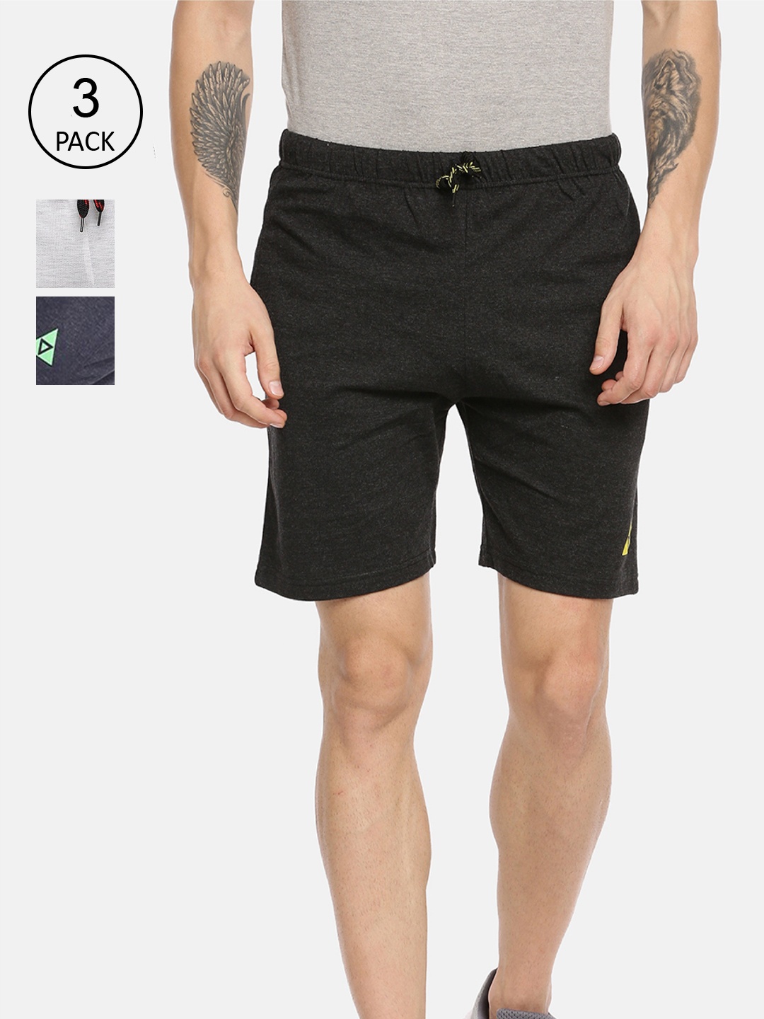

ARDEUR Men Pack of 3 Solid Sports Shorts, Charcoal