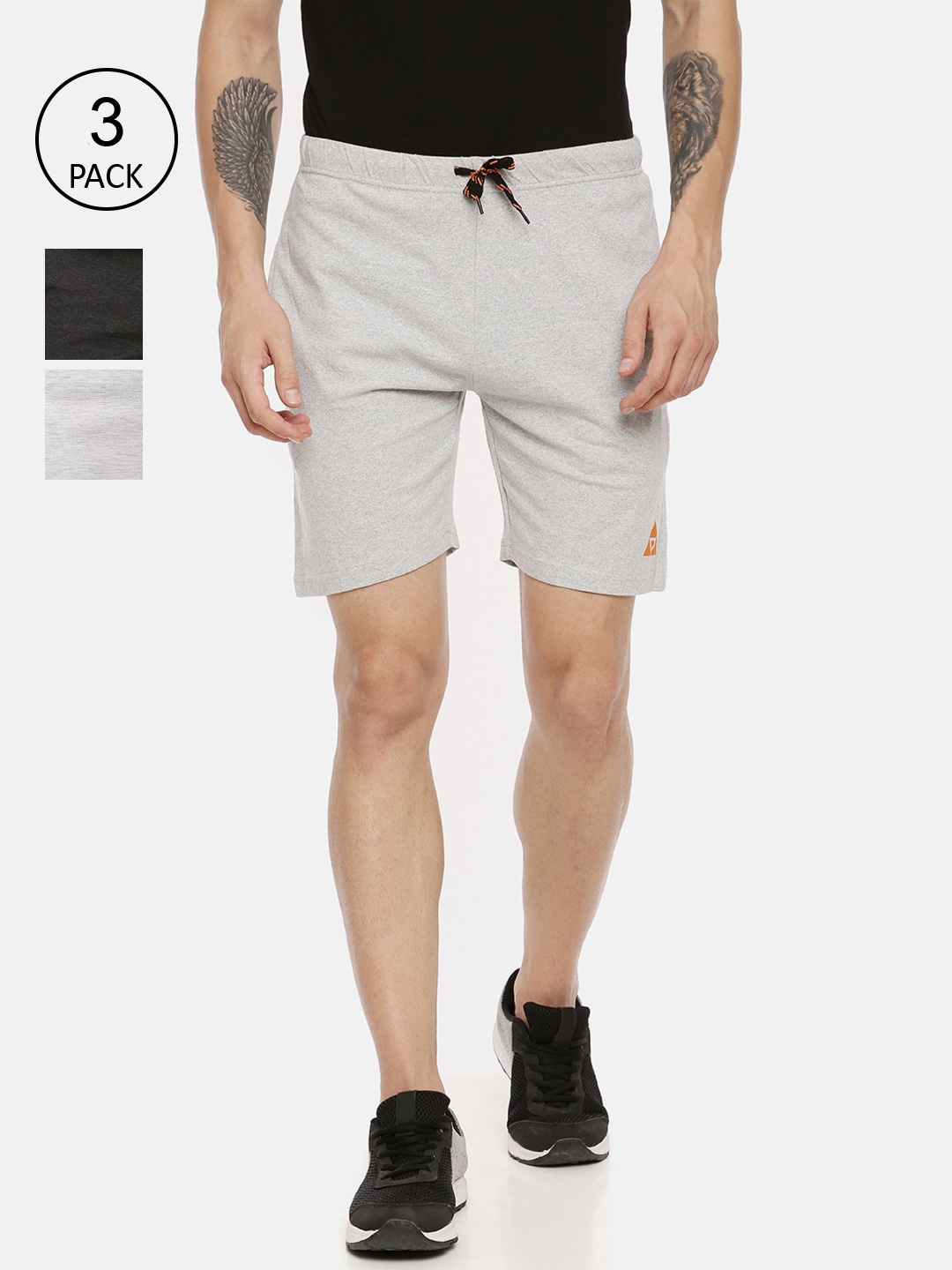 

ARDEUR Men Pack Of 3 Regular Cotton Shorts, Grey melange
