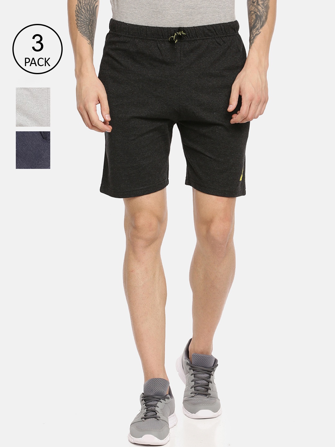 

ARDEUR Men Pack of 3 Solid Sports Shorts, Charcoal