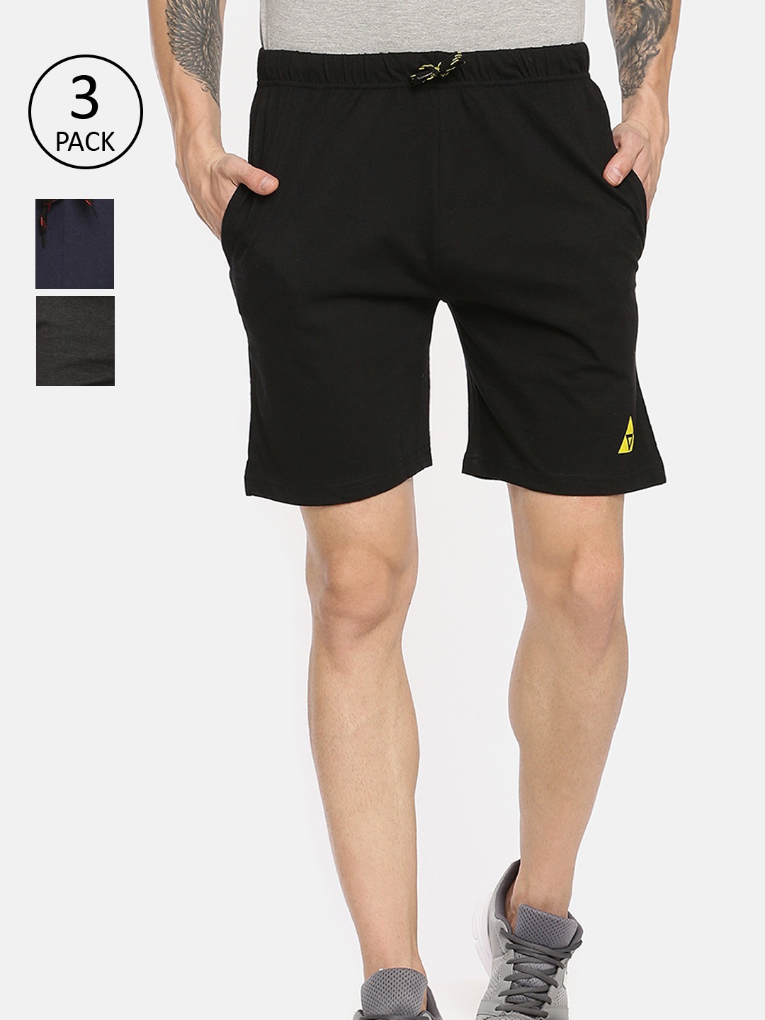

ARDEUR Men Pack Of 3 Regular Cotton Shorts, Black