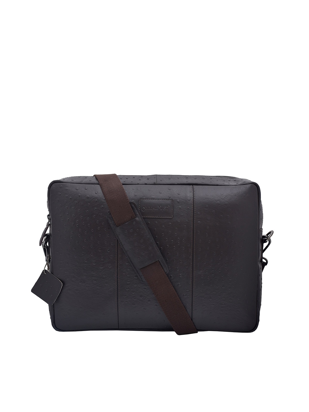 

OLIVE MIST Unisex Brown Textured Leather Laptop Bag