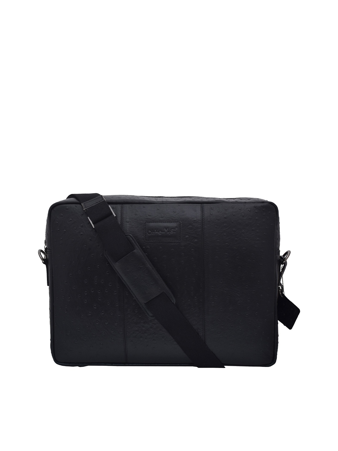 

OLIVE MIST Unisex Black Ostrich Textured Genuine Leather Laptop Bag