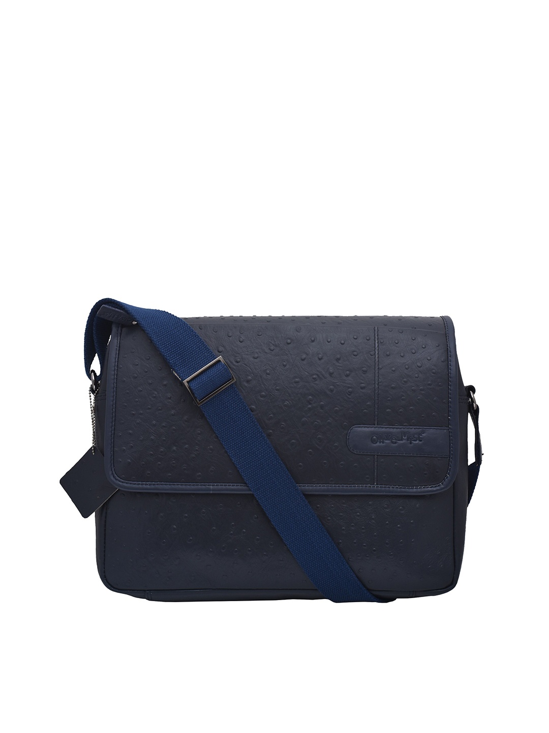 

OLIVE MIST Unisex Navy Blue Textured Leather Laptop Bag