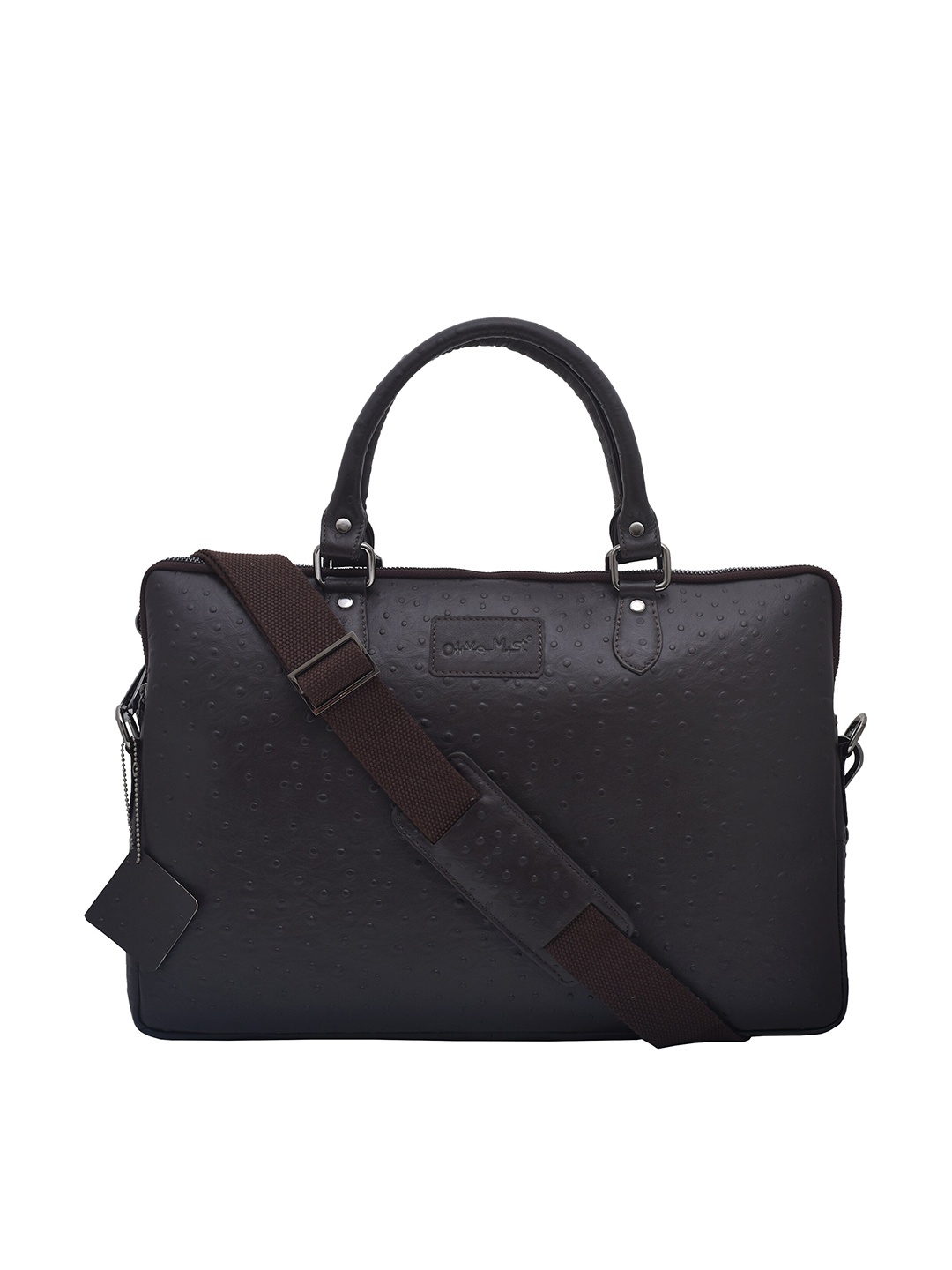 

OLIVE MIST Unisex Coffee Brown Textured Leather Laptop Bag