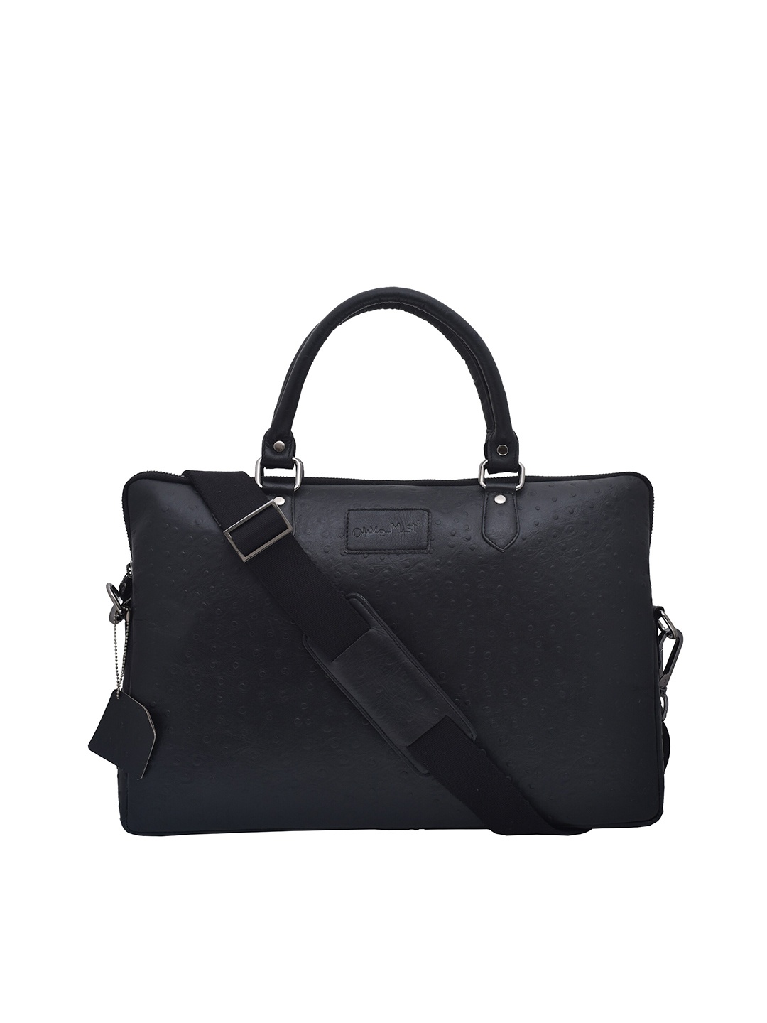 

OLIVE MIST Black Textured Leather Laptop Bag