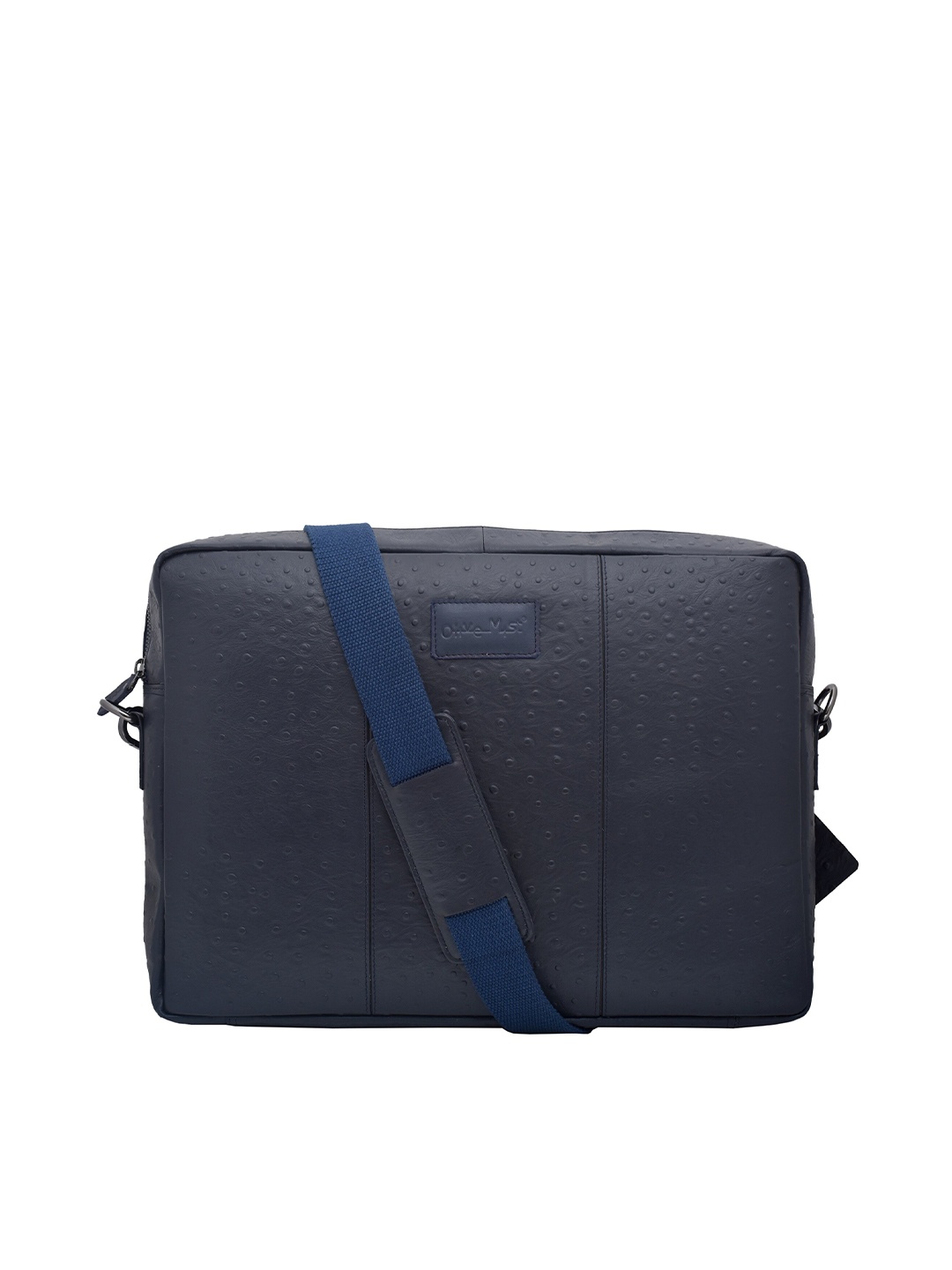 

OLIVE MIST Unisex Navy Blue Textured Leather Laptop Bag