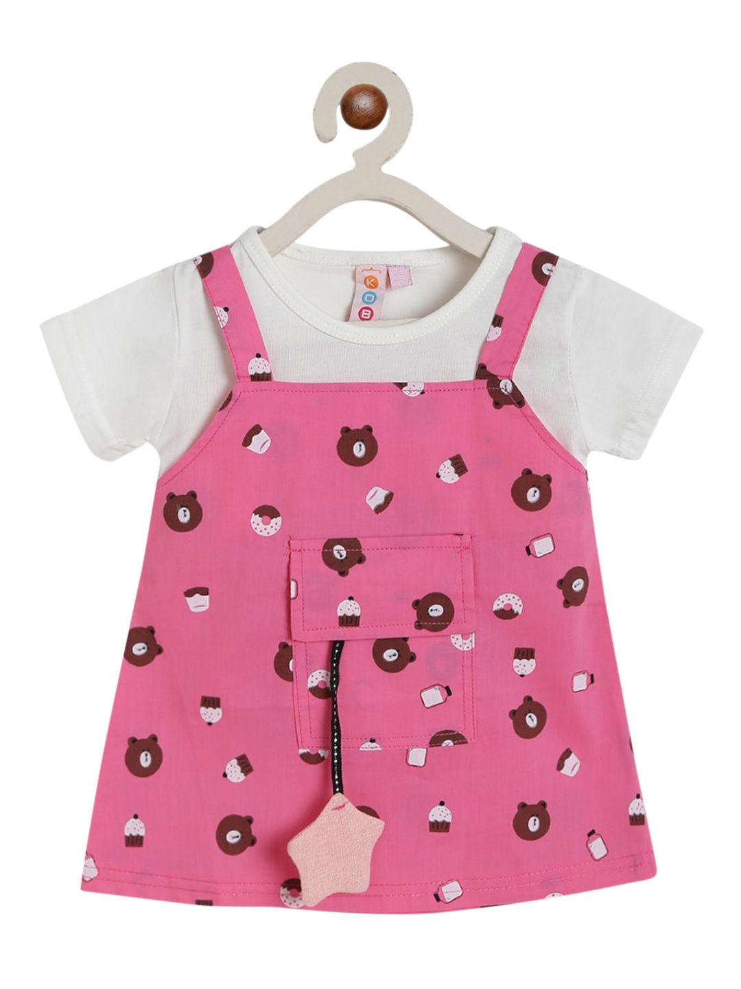 

Kids On Board Magenta Printed Pinafore Dress