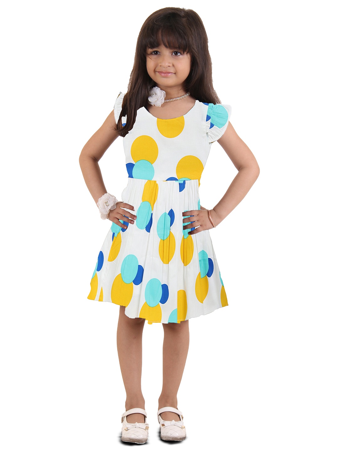 

Kids On Board White Polka Dot Printed A-Line Dress