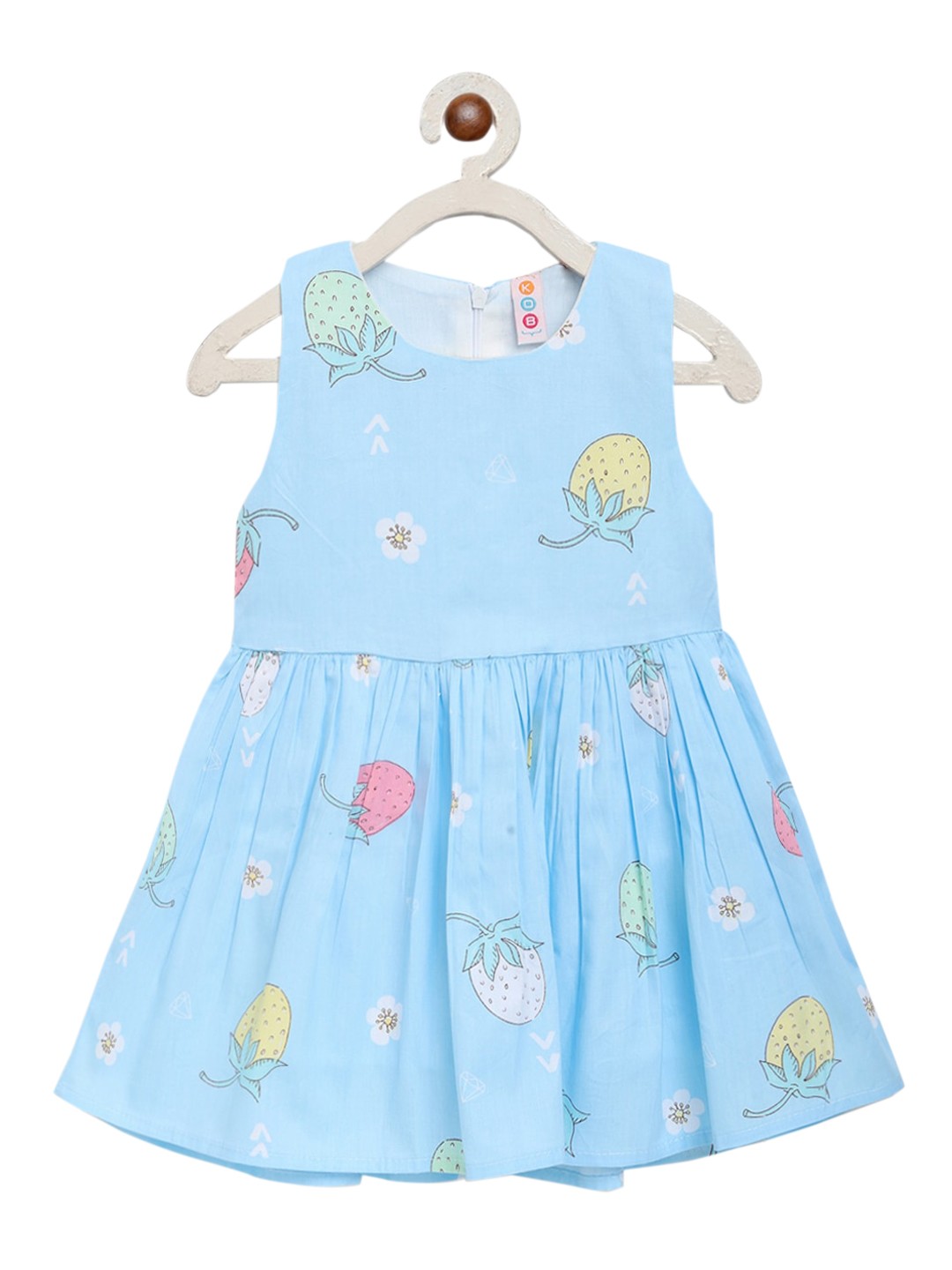 

Kids On Board Sky Blue A-Line Dress With Strawberry Print