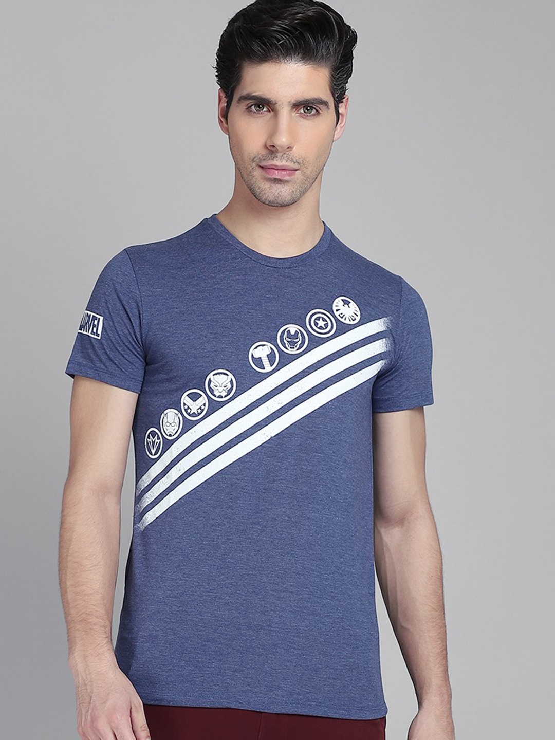 

Free Authority Men Blue Marvel Printed Round neck Pure Cotton T-shirt