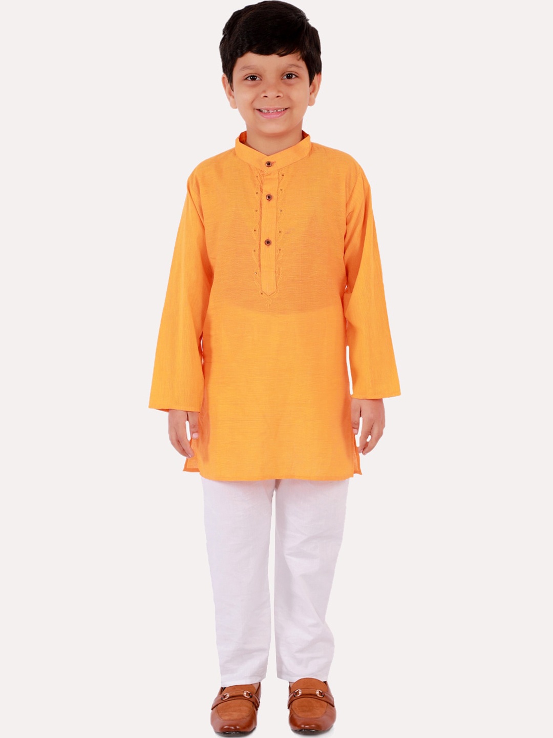 

Superminis Boys Orange Regular Pure Cotton Kurta with Pyjamas
