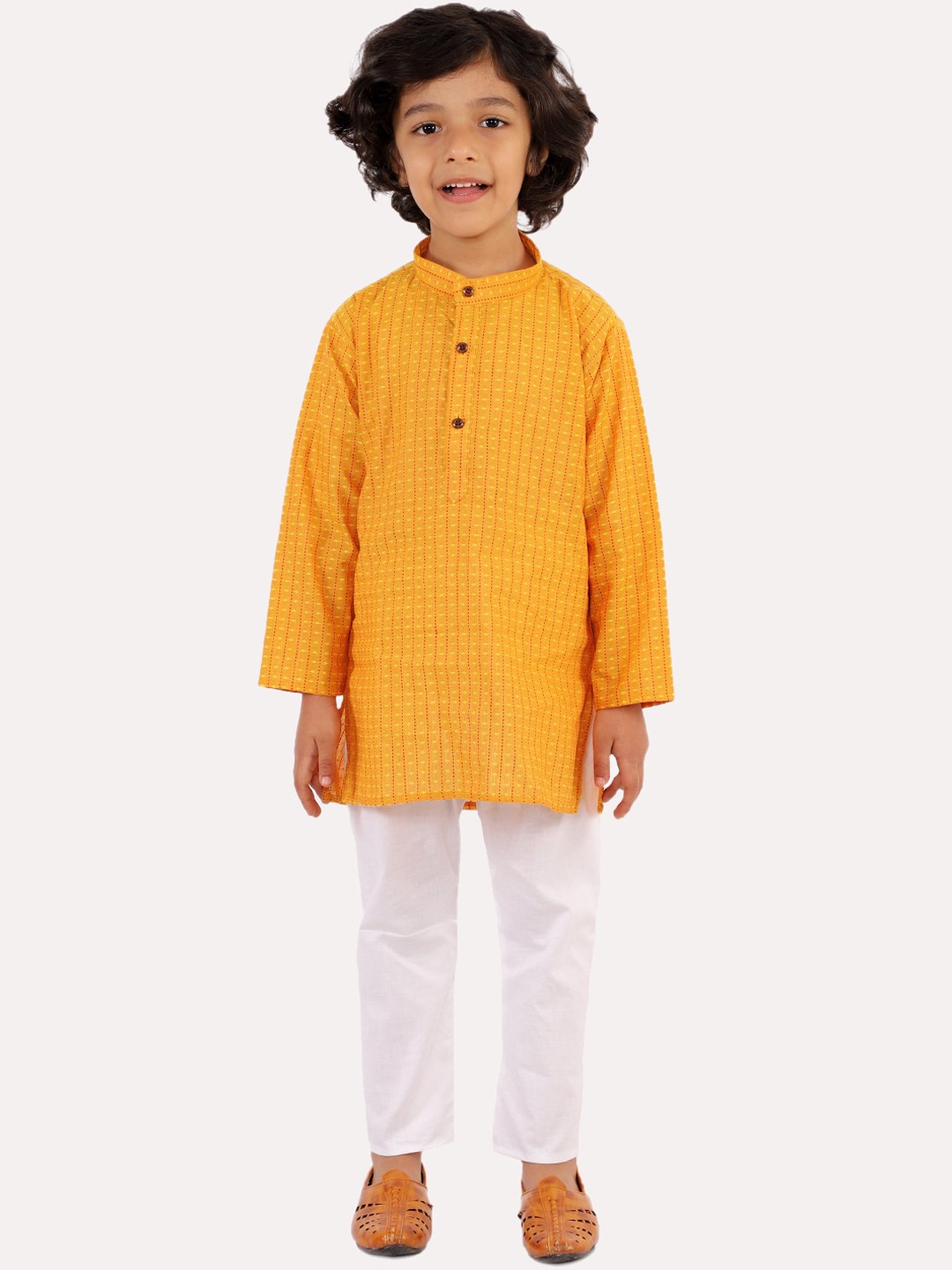 

Superminis Boys Mustard Yellow Regular Pure Cotton Kurta with Pyjamas