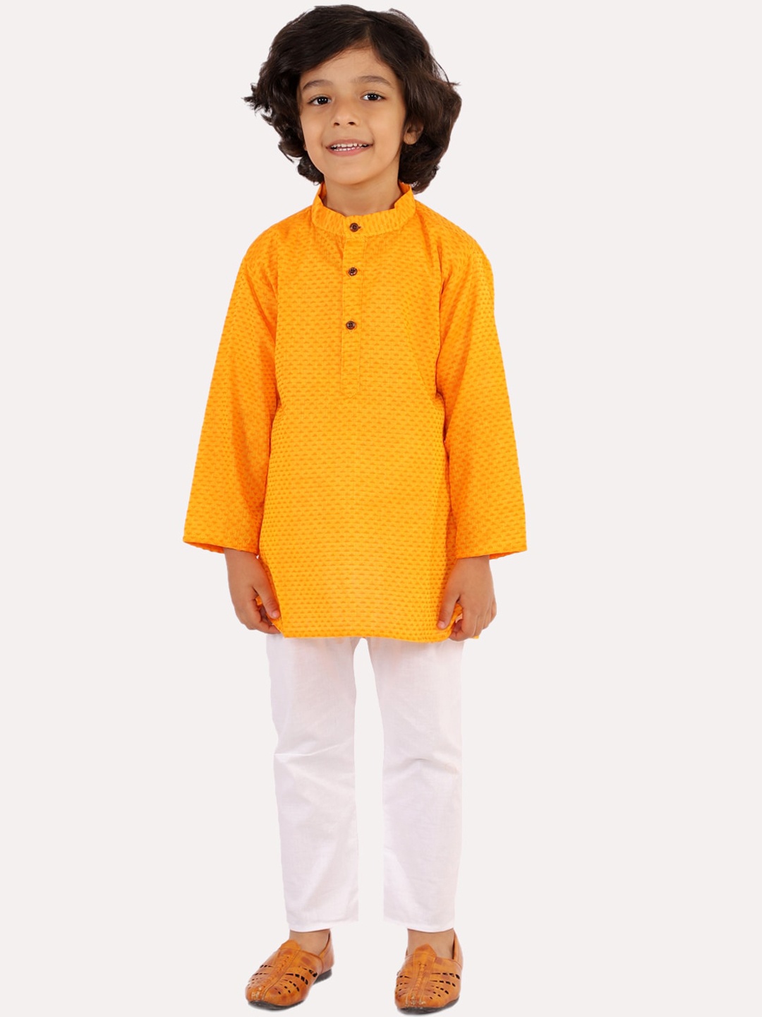 

Superminis Boys Yellow Regular Pure Cotton Kurta with Pyjamas