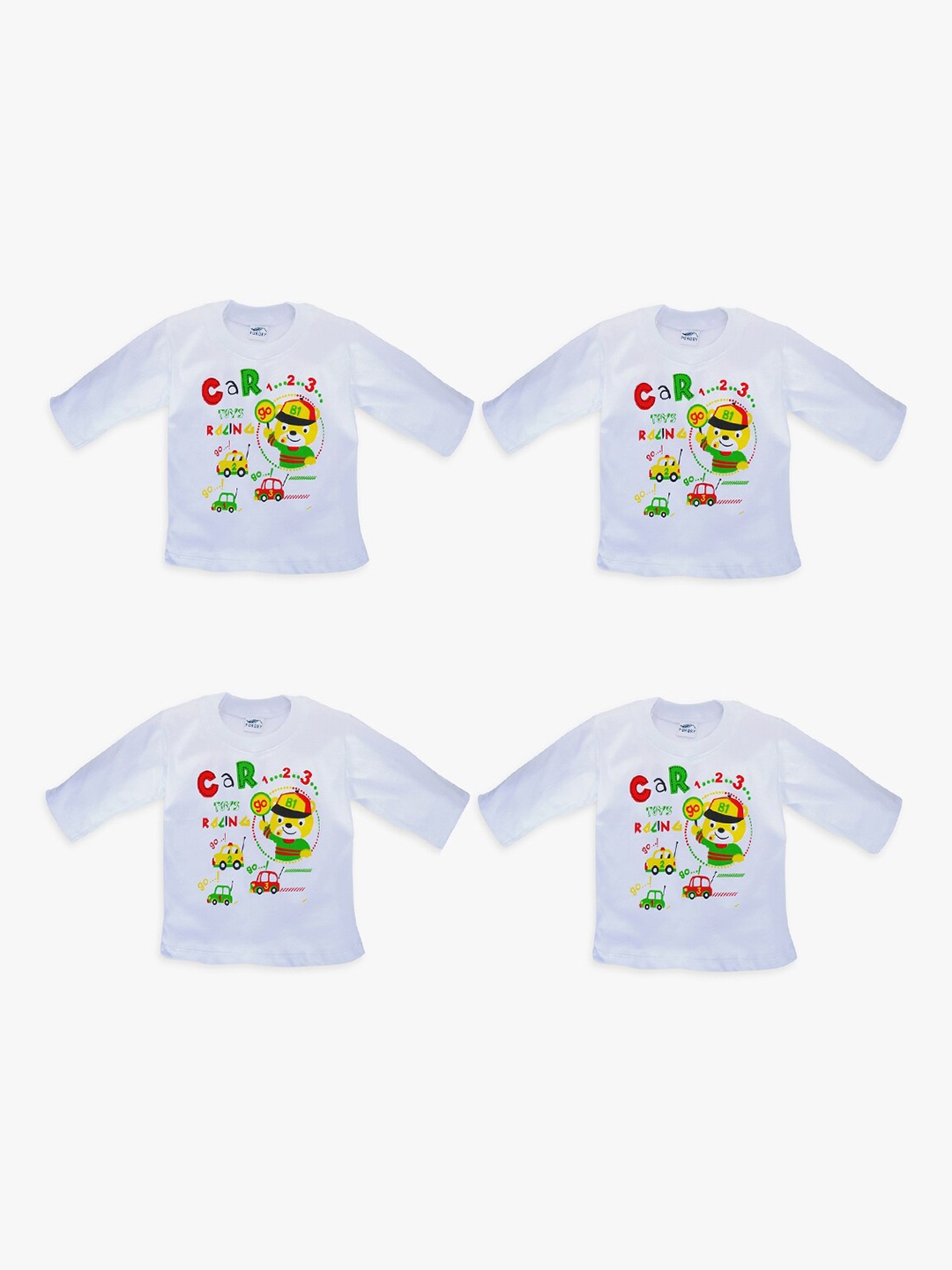 

POKORY Unisex Kids White Pure Cotton Pack of 4 Printed T-shirt
