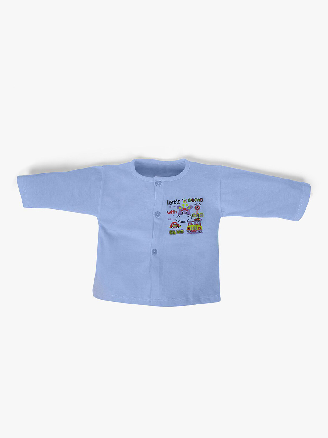 

POKORY Unisex Kids Blue Pure Cotton Henley Neck T-shirt