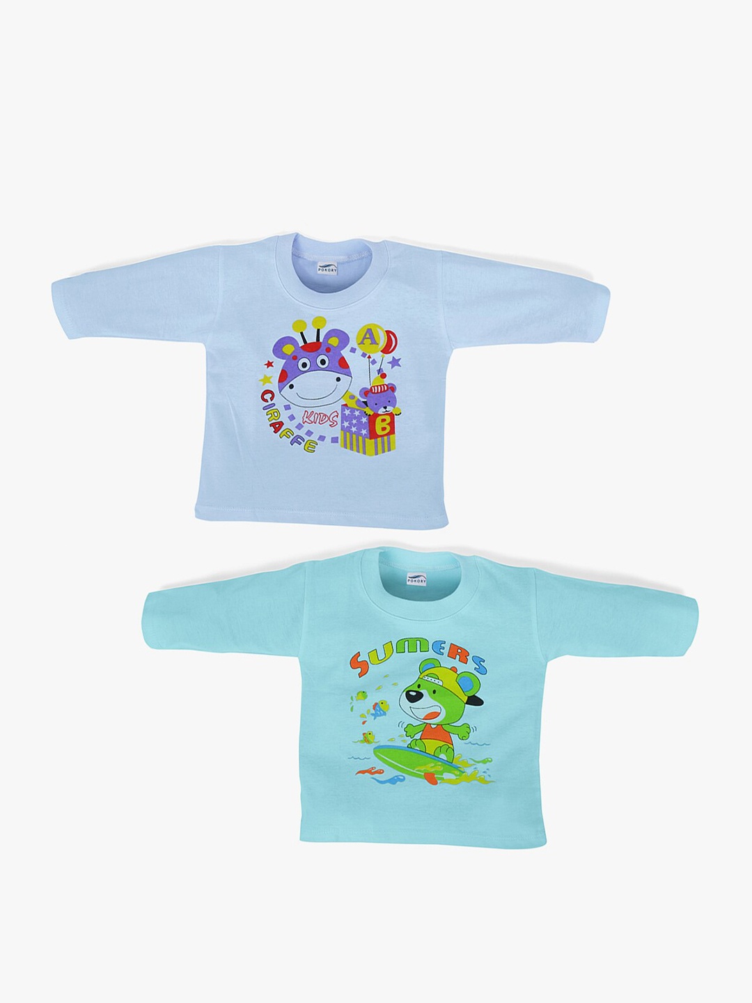 

POKORY Unisex Kids Green Pack of 2 Printed T-shirt