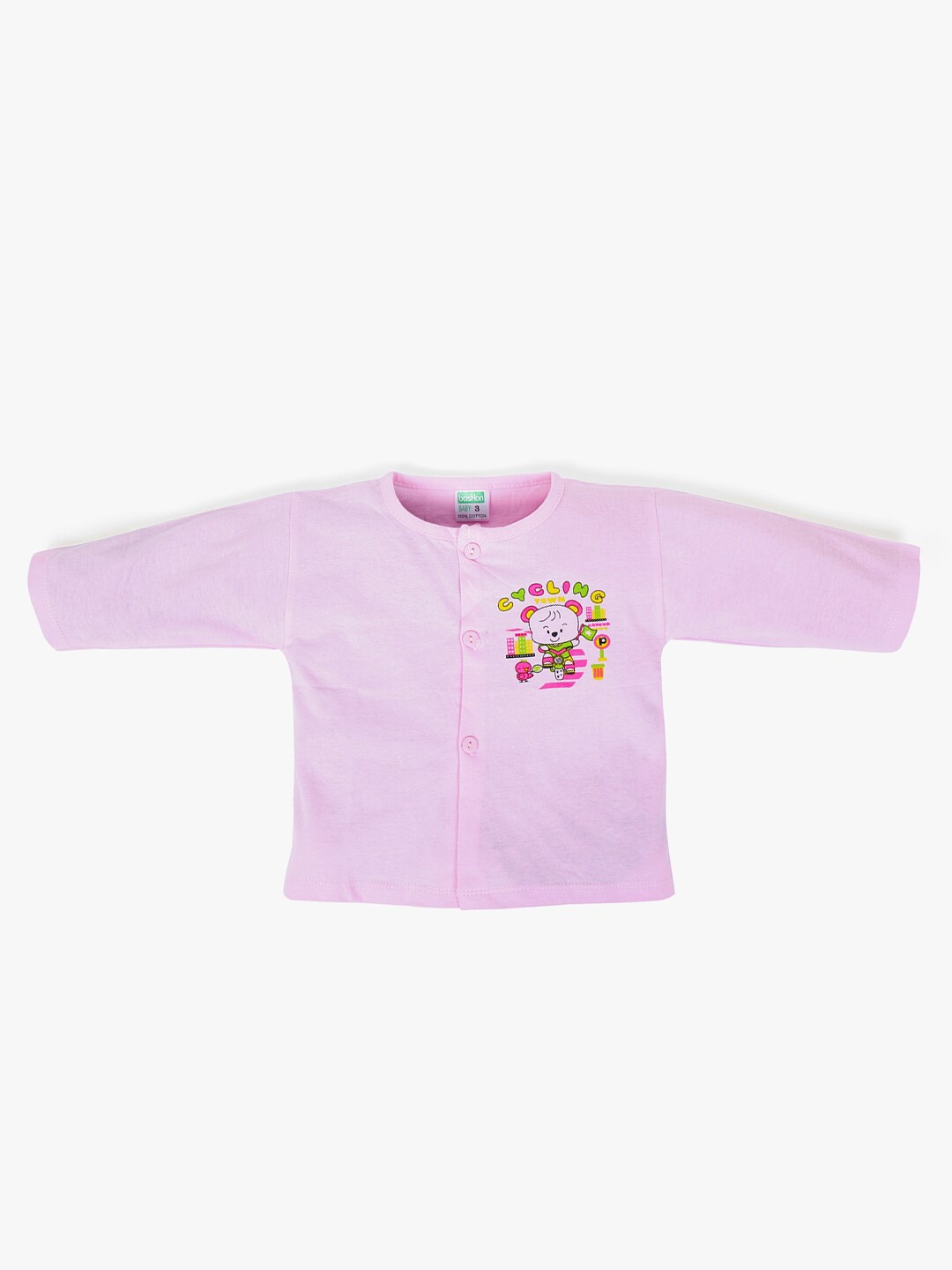 

POKORY Infant Pink Solid Running Cotton Jhabla with Printed Detail