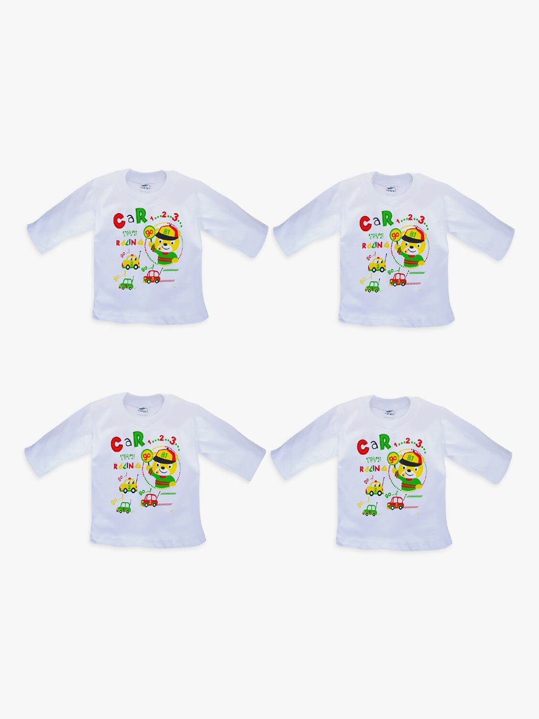 

POKORY Unisex Kids White Pure Cotton Pack of 4 Printed T-shirt