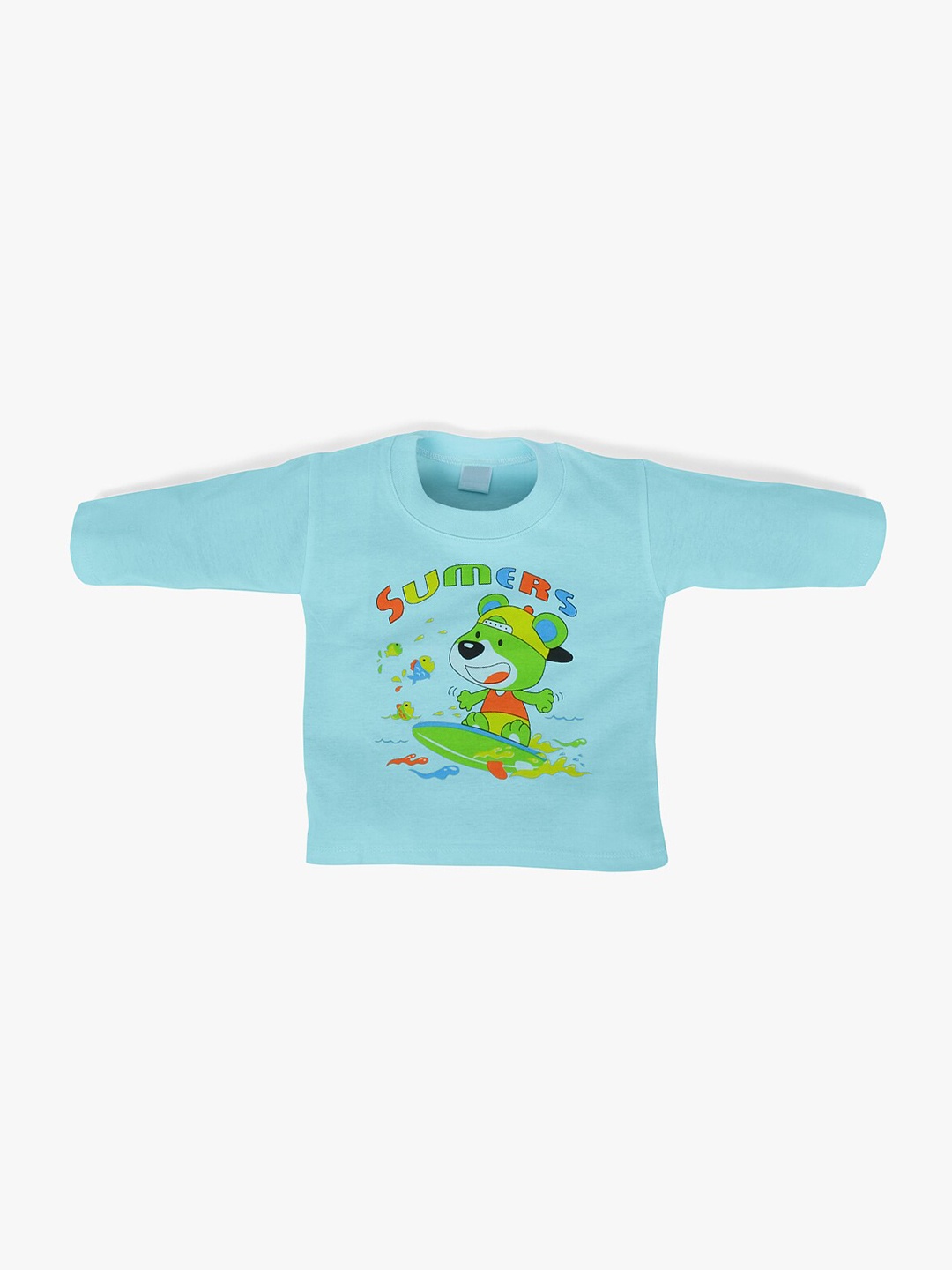 

POKORY Infant Blue & Green Graphic Print Running Cotton T-shirt