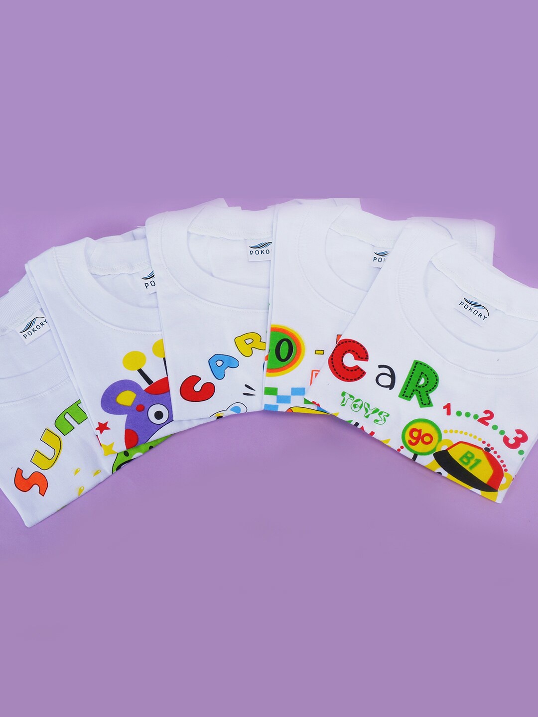 

POKORY Unisex Kids Pack of 2 White Pure Cotton Printed T-shirt