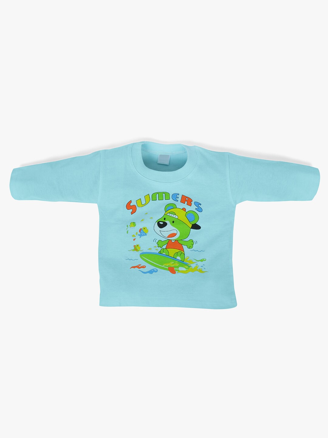 

POKORY Infant Kids Blue Pure Cotton Printed Round Neck T-shirt