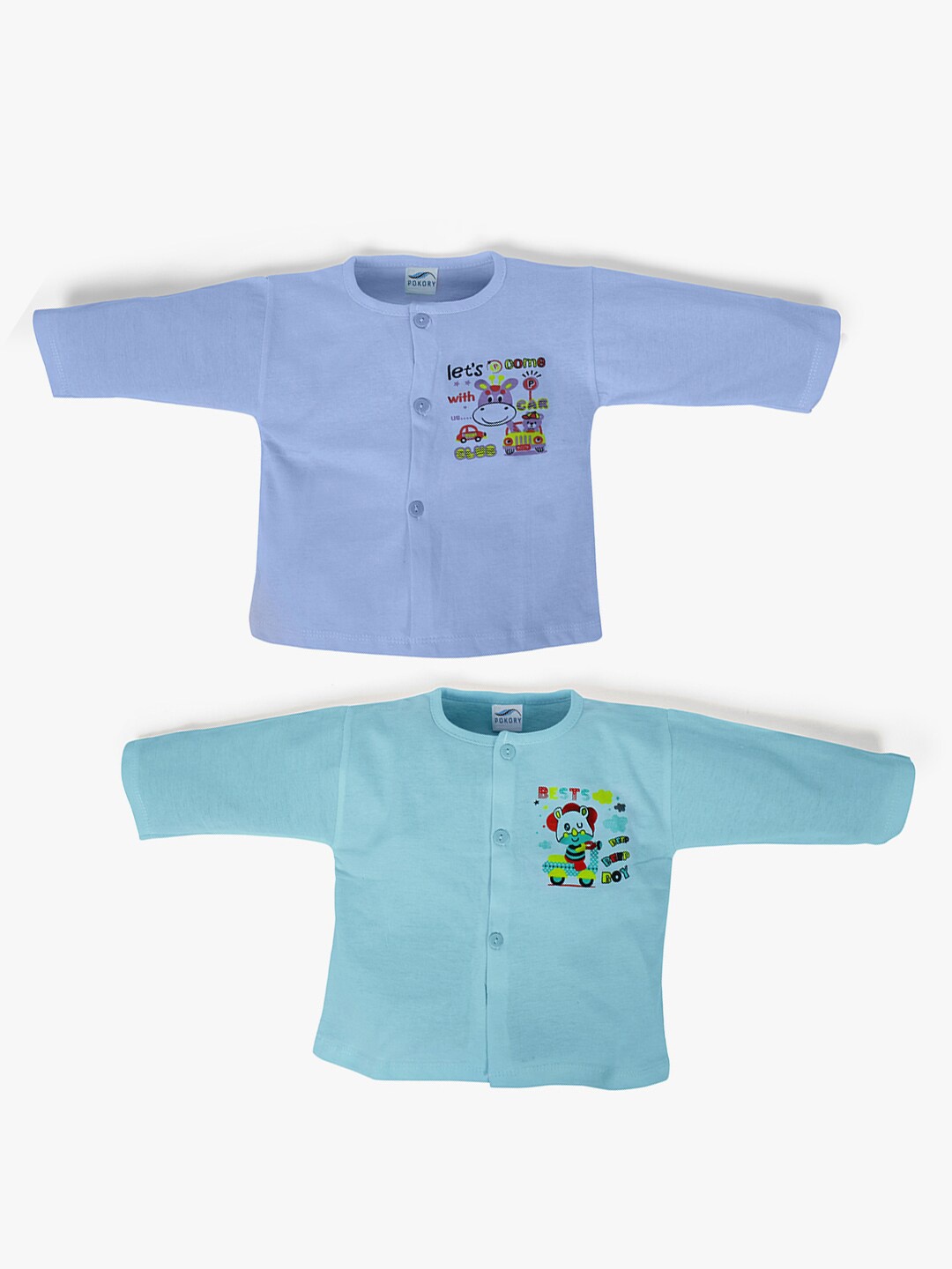 

POKORY Infants Kids Pack Of 2 Cotton T-shirts, Blue