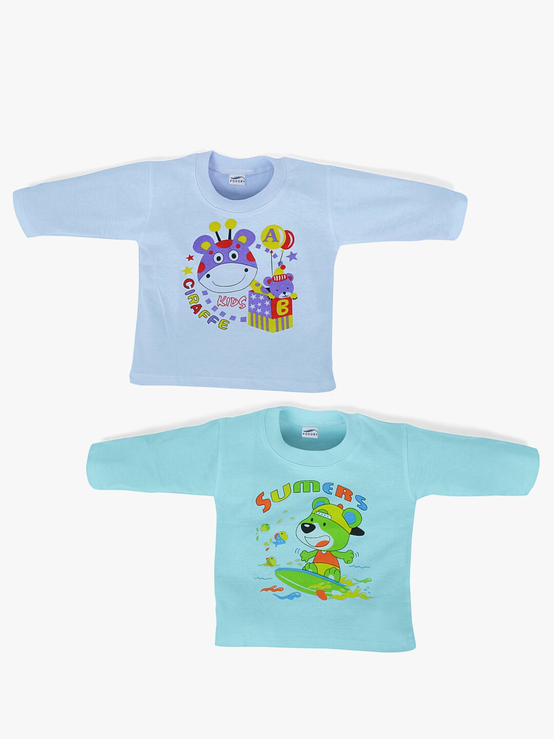 

POKORY Infant Kids Pack of 2 Cotton Printed T-shirts, Sea green