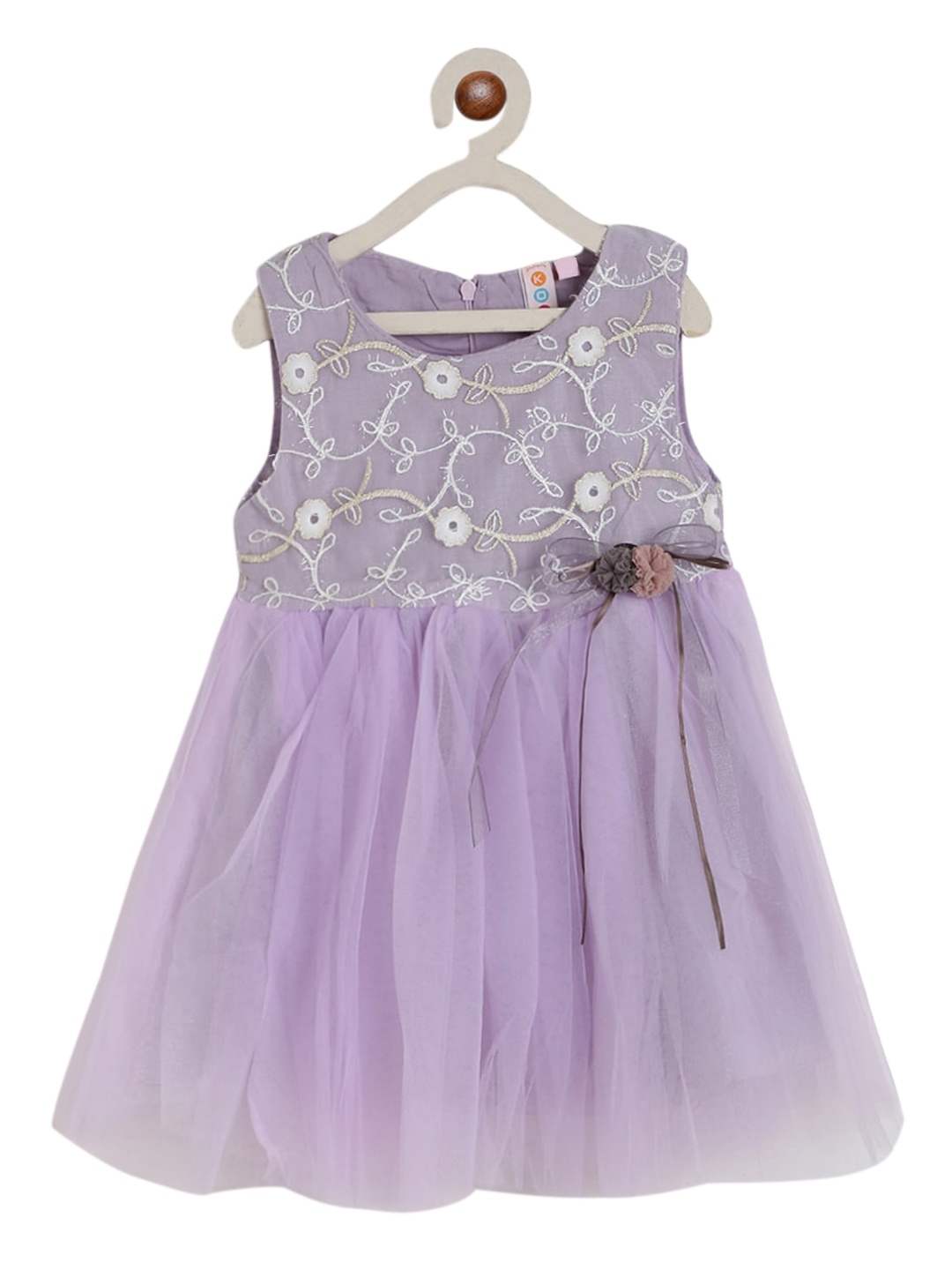 

Kids On Board Purple Floral Embroidered Dress