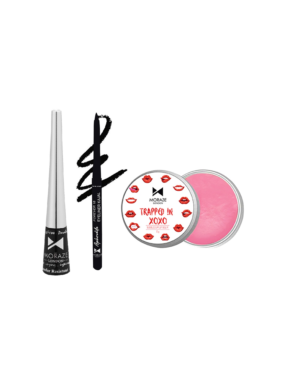 

Moraze Set of Kajal & Eyeliner With Lip Balm, Black