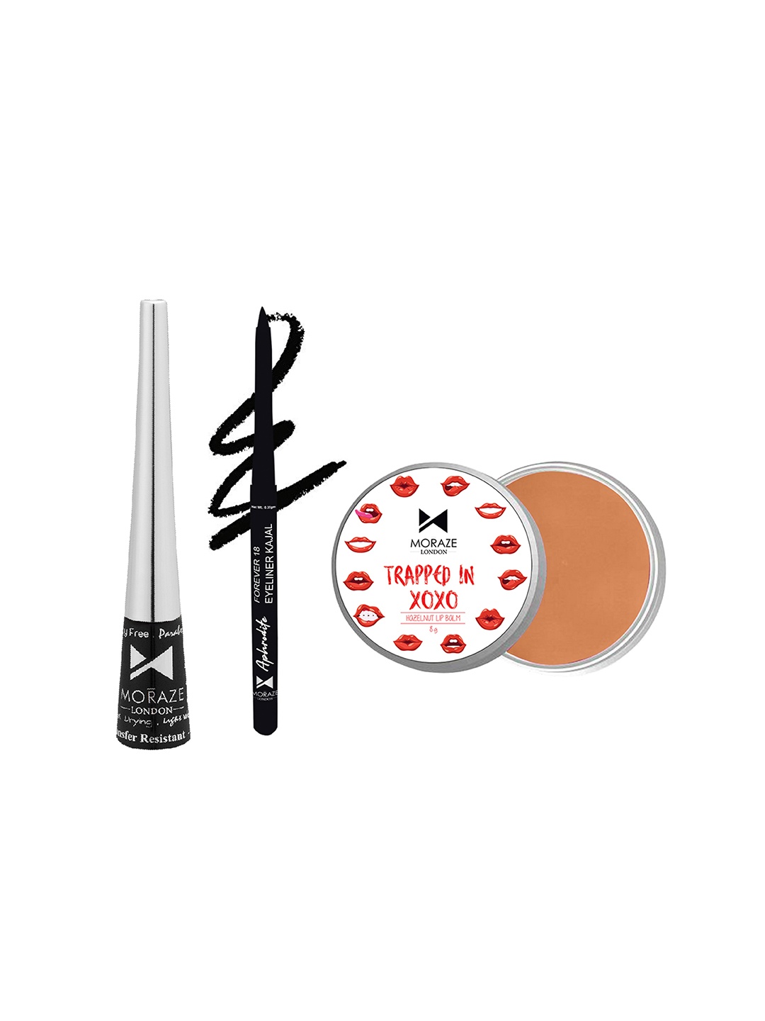 

Moraze Set of Kajal & Eyeliner With Lip Balm, Black